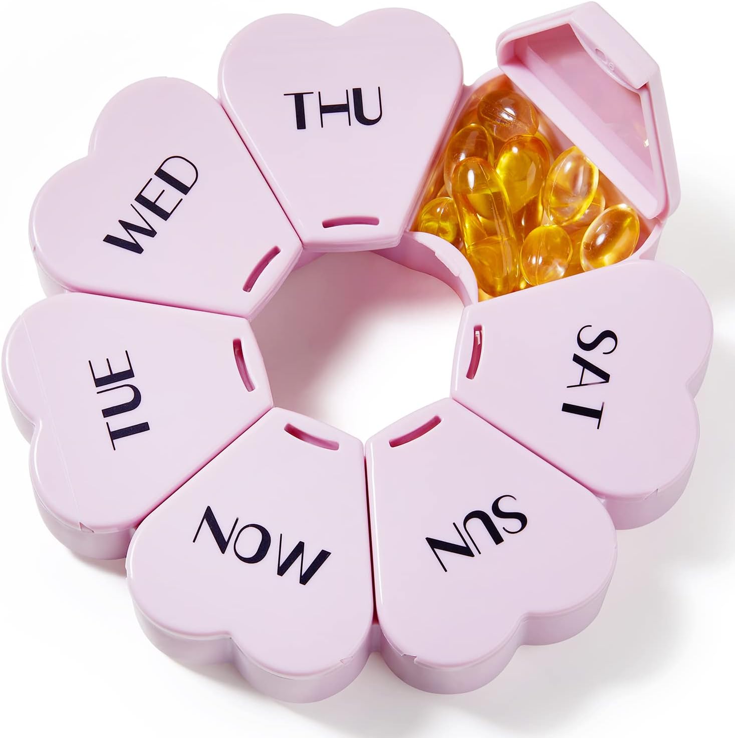 MOLN HYMY Large Weekly Pill Organizer, Girly Pill Box 7 Day, Purple Pink Daily Vitamin Holder for Fish Oil/Medicine/Supplements - Image 6