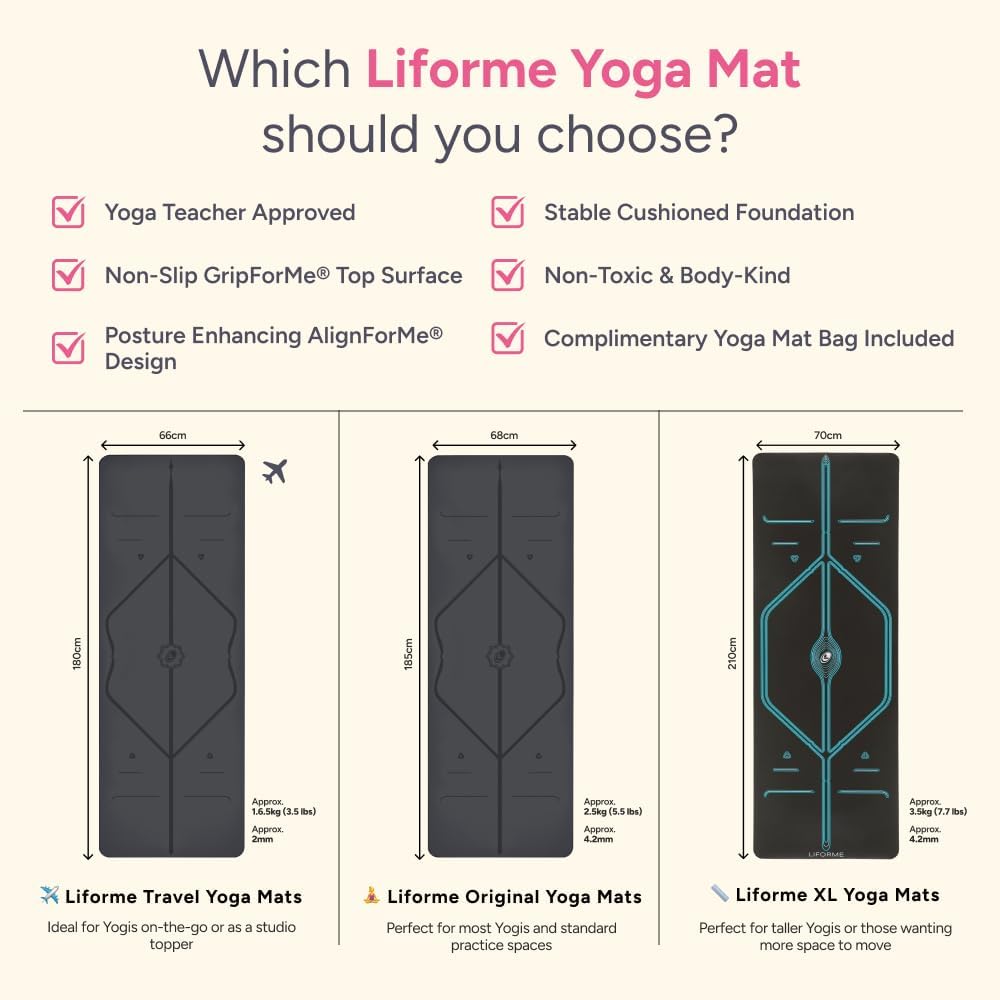 Liforme Original Yoga Mat – Free Yoga Bag Included - Patented Alignment System, Warrior-like Grip, Non-slip, Eco-friendly, sweat-resistant, long, wide, 4.2mm thick mat for comfort - Image 8