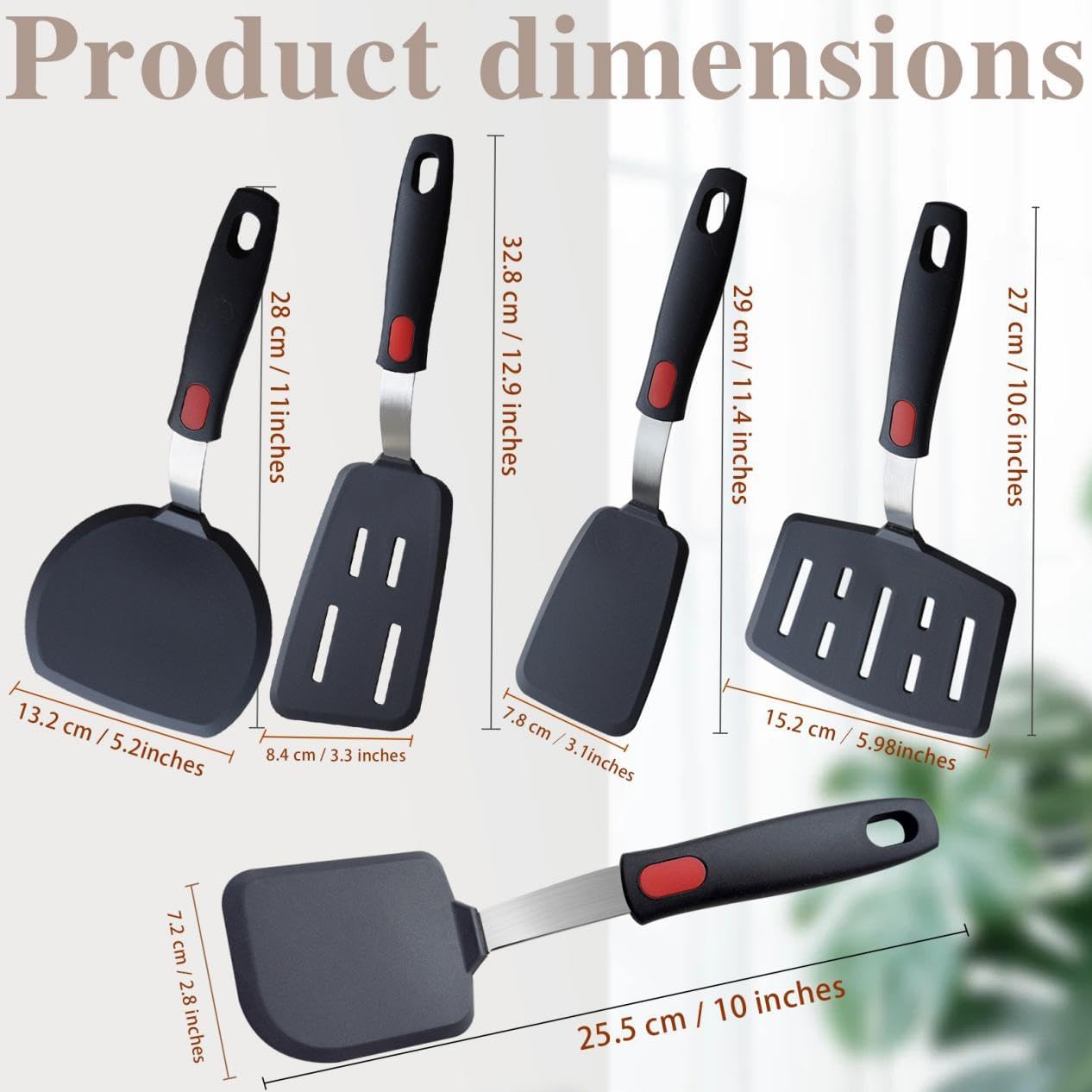 Silicone Spatula Set Turner, 5-Pack Spatulas for Nonstick Cookware, 600°F Heat Resistant Kitchen Cooking Utensils Set for Egg, Pancake Fish Sticky Baking Dishwasher Safe - Image 2