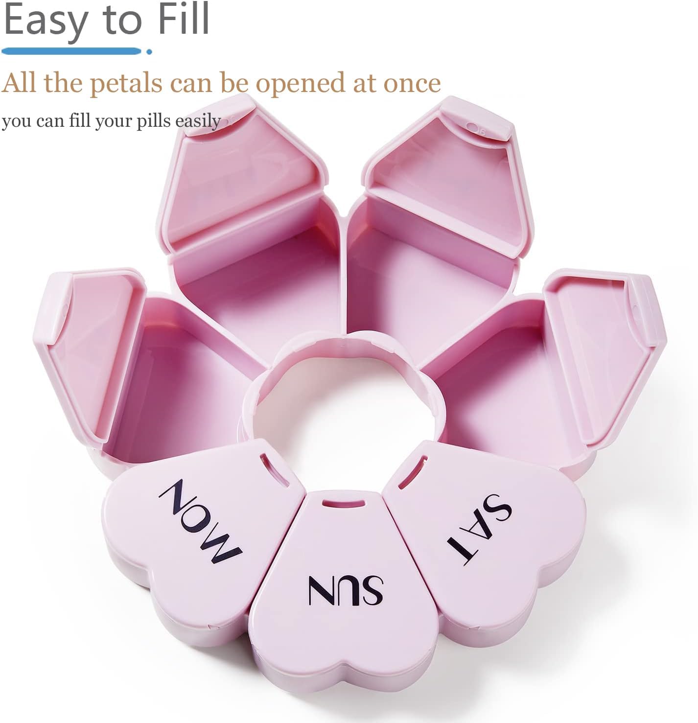 MOLN HYMY Large Weekly Pill Organizer, Girly Pill Box 7 Day, Purple Pink Daily Vitamin Holder for Fish Oil/Medicine/Supplements - Image 5