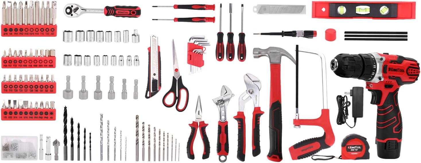 KingTool 276-Piece Tool Set Kit - Tool kit with 12V Cordless Power Drill Driver Toolbox Storage Case with Drawer, Drill Set Perfect for Homeowner, Diyer, Handyman, Fathers Day Gift - Image 5