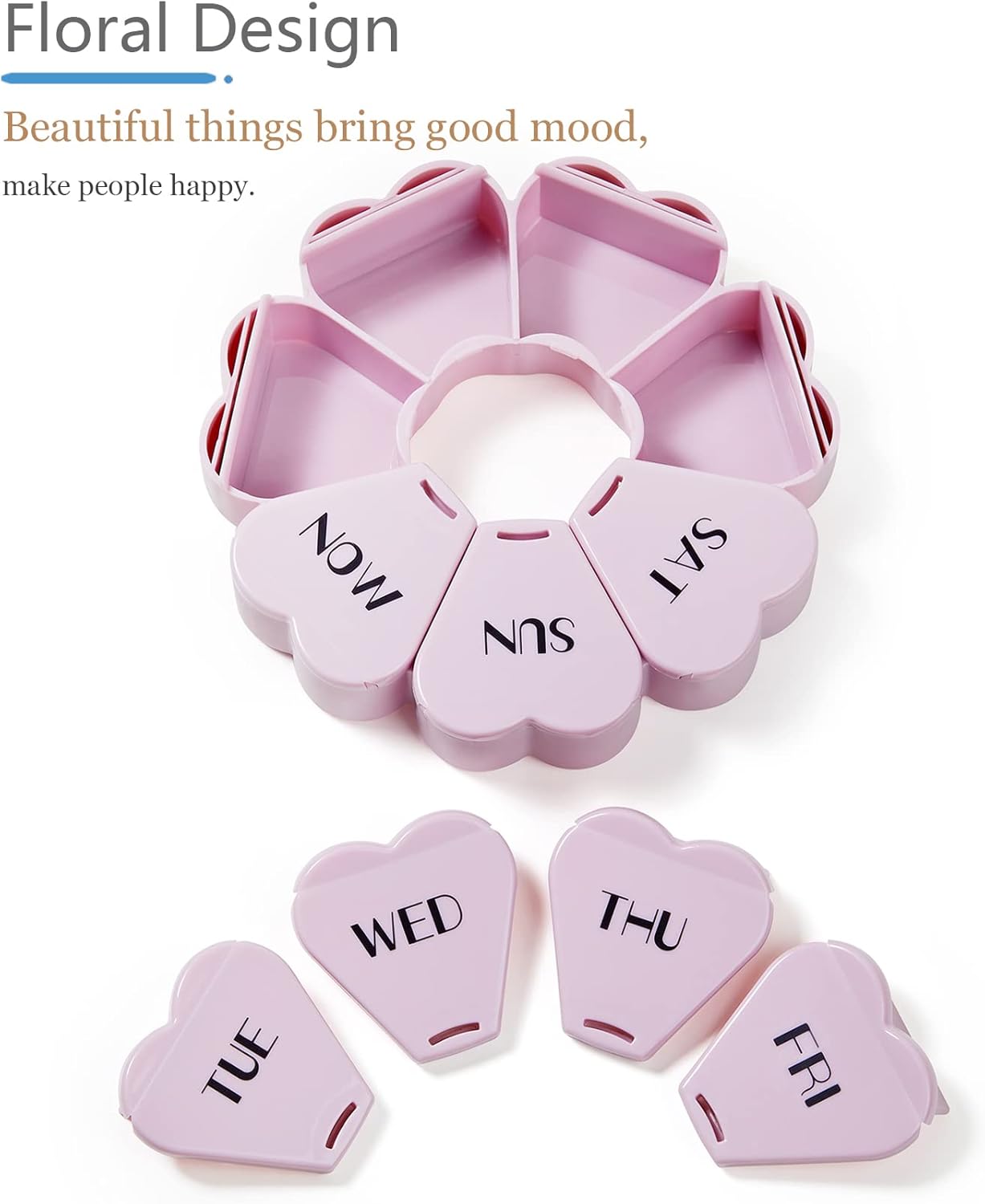 MOLN HYMY Large Weekly Pill Organizer, Girly Pill Box 7 Day, Purple Pink Daily Vitamin Holder for Fish Oil/Medicine/Supplements - Image 2