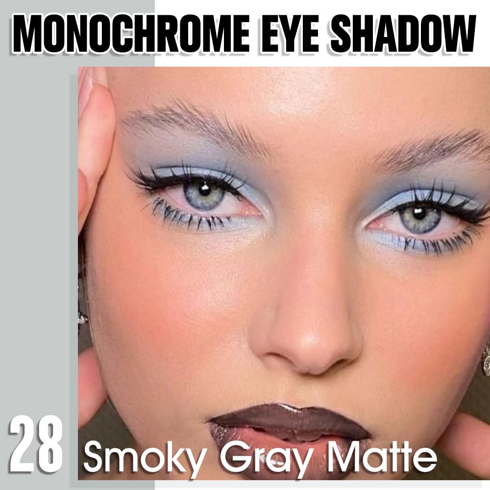Dusty Grey Single Matte Eyeshadow Makeup, Neutral Powde Eye Shadow for Older Women, Smoky Gray Grey Matte Singles Eyeshadow Palette Pigmented Waterproof,Girls Monochrome Eyeshadows Gift 28 - Image 2