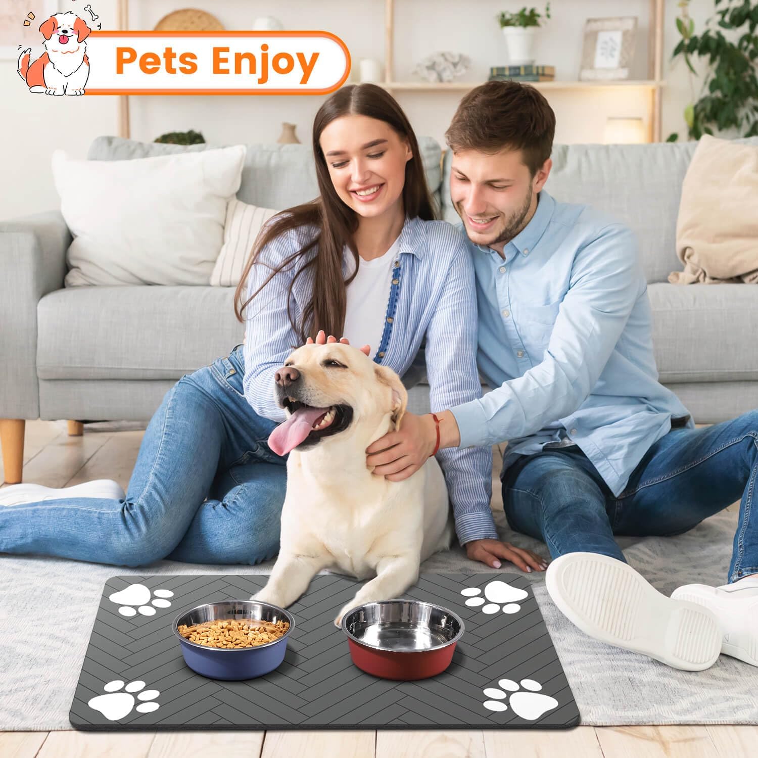 Pet Feeding Mat-Absorbent Pet Placemat for Food and Water Bowl, with Waterproof Rubber Backing, Quick Dry Water Dispenser Mat for Dog and Cat (20"x12", Striped Dark Gray) - Image 7