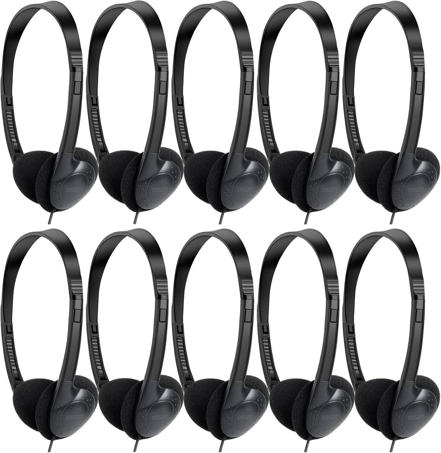 30 Pack Class Set Headphones for Kids Students School Classroom Headphones Bulk Earphones Adjustable with 3.5 mm Jack for Library Children Adults (Black Color)