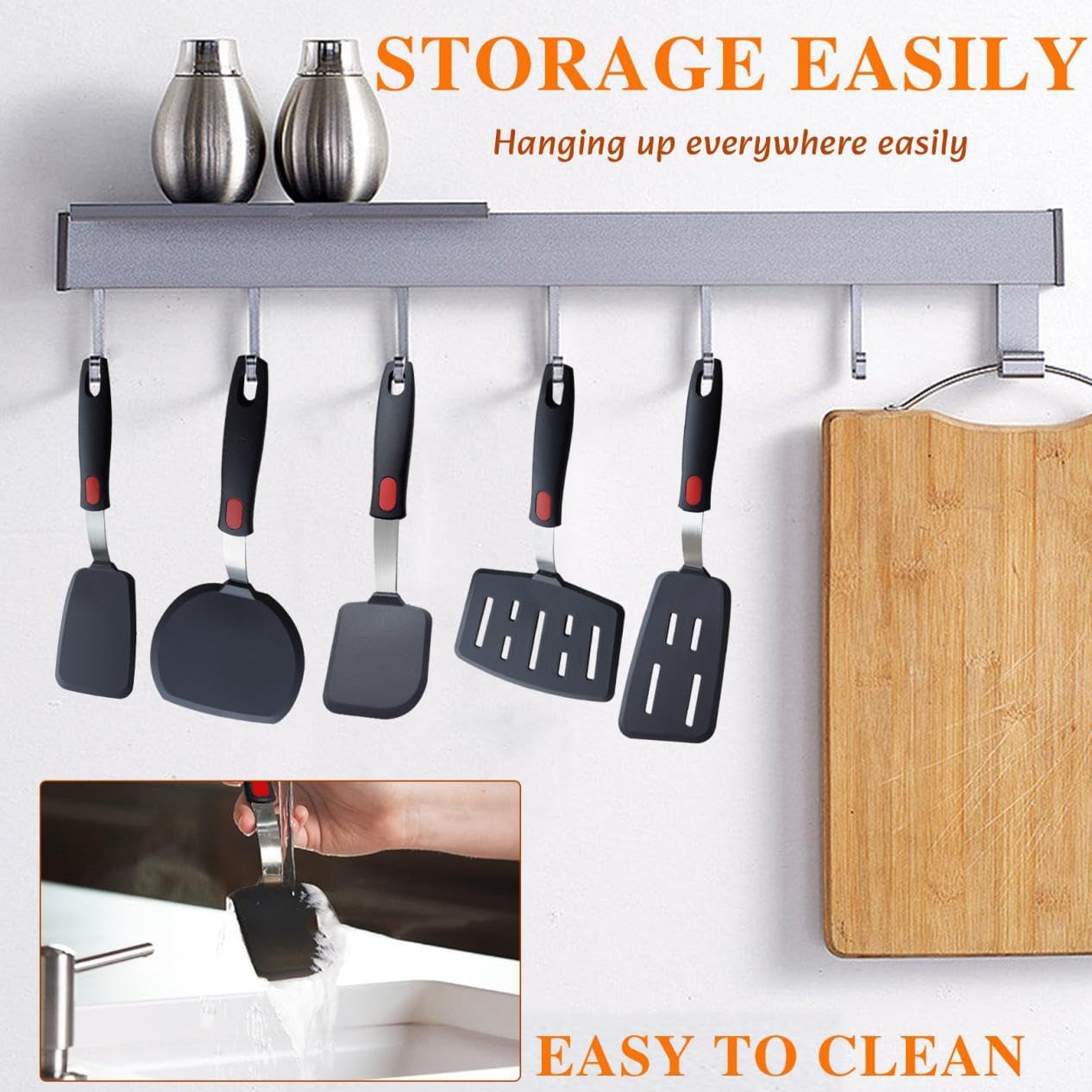 Silicone Spatula Set Turner, 5-Pack Spatulas for Nonstick Cookware, 600°F Heat Resistant Kitchen Cooking Utensils Set for Egg, Pancake Fish Sticky Baking Dishwasher Safe - Image 4