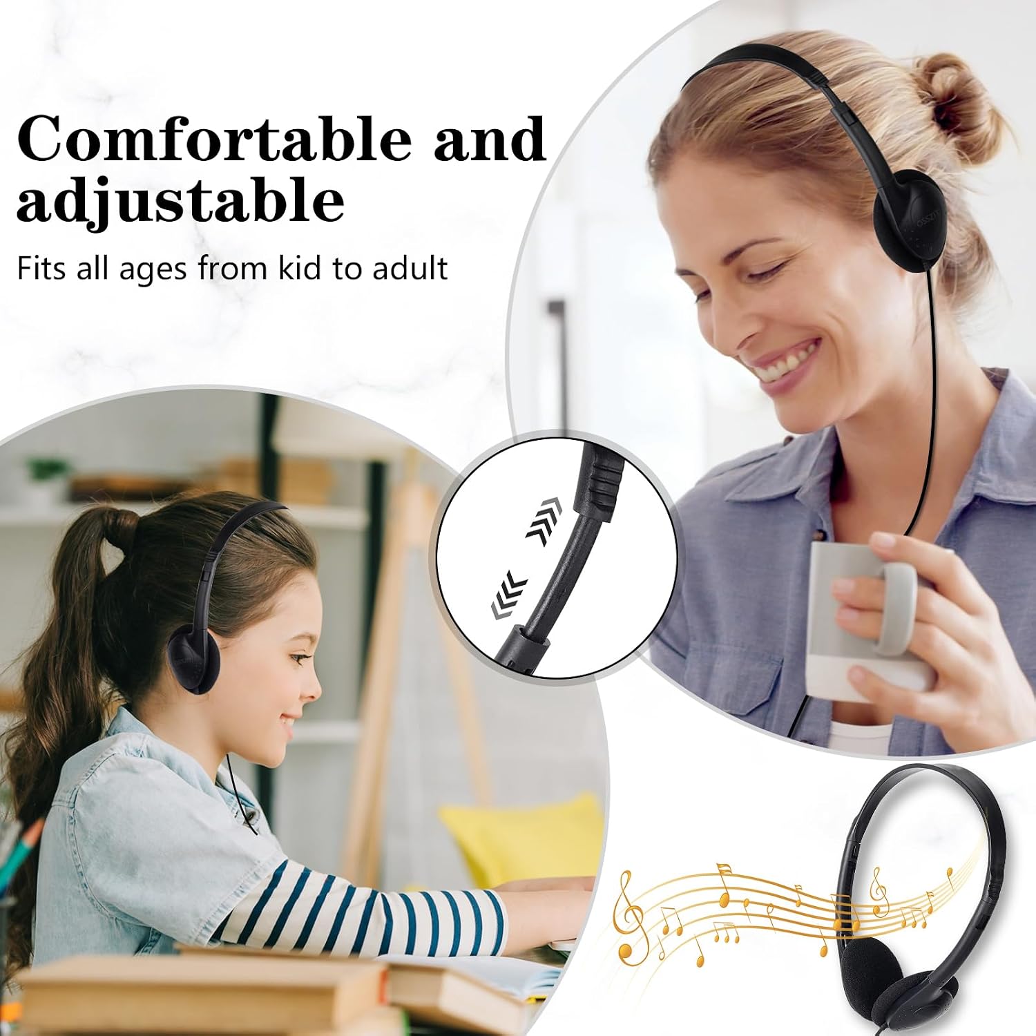 30 Pack Class Set Headphones for Kids Students School Classroom Headphones Bulk Earphones Adjustable with 3.5 mm Jack for Library Children Adults (Black Color) - Image 4