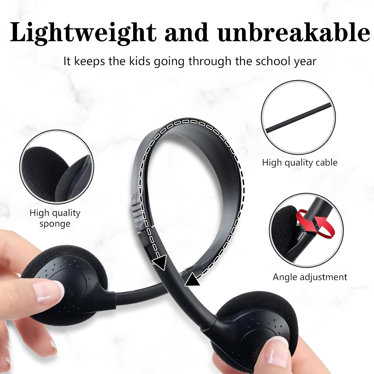 30 Pack Class Set Headphones for Kids Students School Classroom Headphones Bulk Earphones Adjustable with 3.5 mm Jack for Library Children Adults (Black Color) - Image 2