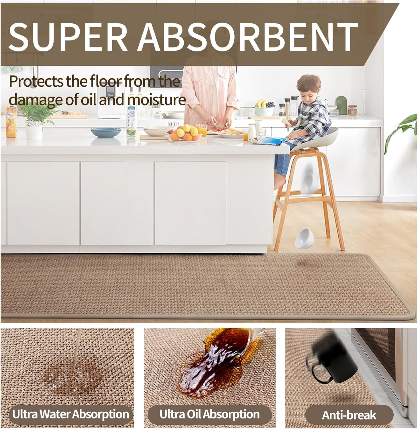 YDKGL Kitchen Rugs and Mats Non Slip Washable, Absorbent Runner Rugs for Kitchen, Front of Sink, Kitchen Mats for Floor,Easy to Clean and Maintain Kitchen Floor mat(Brown, 17"x30") - Image 5