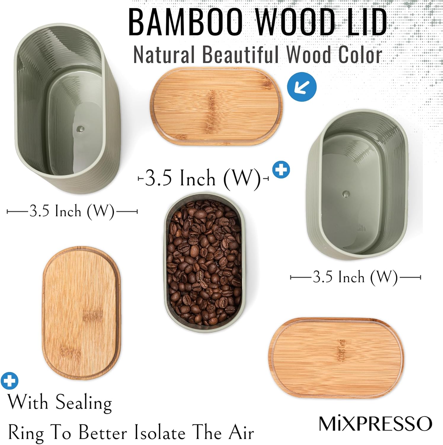 Mixpresso Olive Green Canisters Sets for the Kitchen – 3-Piece Airtight Plastic Sugar Container Set with Bamboo Lids in Three Different Sizes – Decorative Modern Storage Jars for Coffee &Tea - Image 6