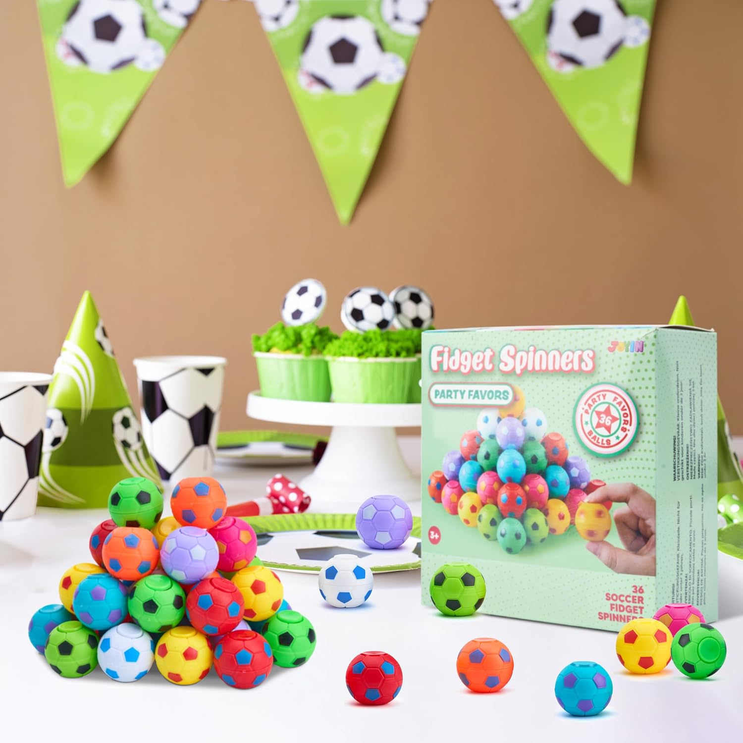 JOYIN 36 Pack Soccer Fidget Spinners for Kids, Goodie Bag Stuffers for Birthday Party, Soccer Party Favors, Fidget Toys Bulk, Stress Balls, Treasure Box for Classroom - Image 5