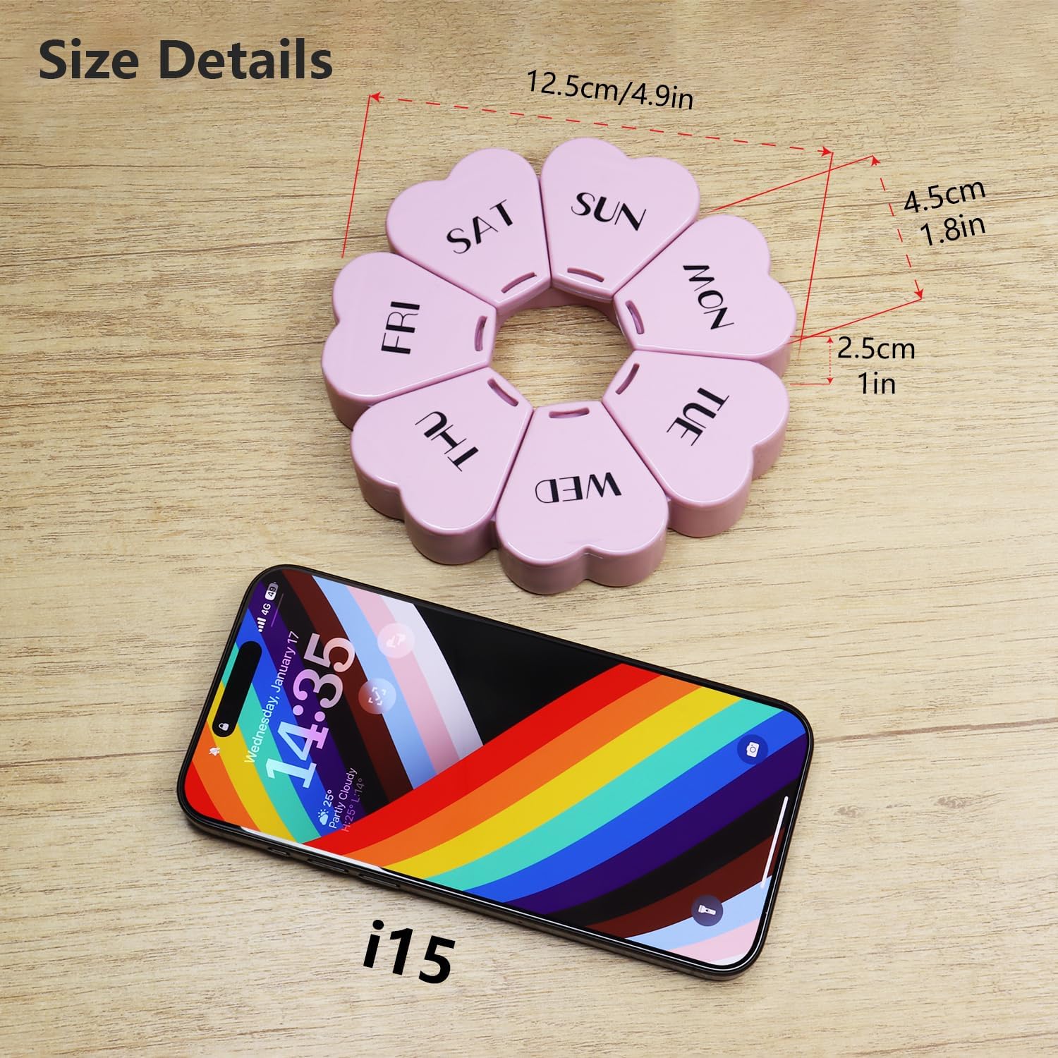 MOLN HYMY Large Weekly Pill Organizer, Girly Pill Box 7 Day, Purple Pink Daily Vitamin Holder for Fish Oil/Medicine/Supplements - Image 3