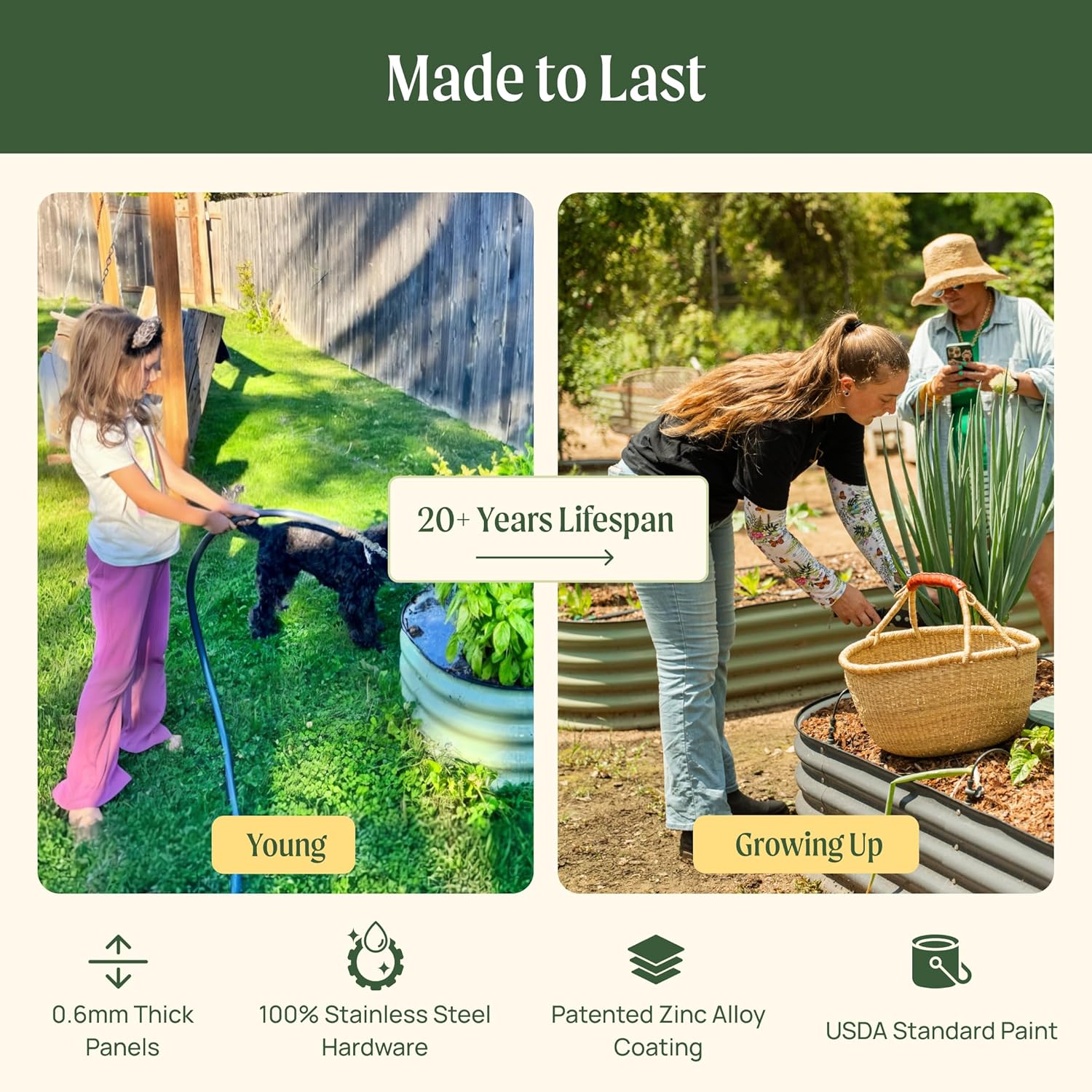 Vego garden Raised Garden Bed Kits, 17" Tall 6 in 1 Modular Metal Raised Planter Bed for Vegetables Flowers Patio Ground Planter Box-Olive Green - Image 6