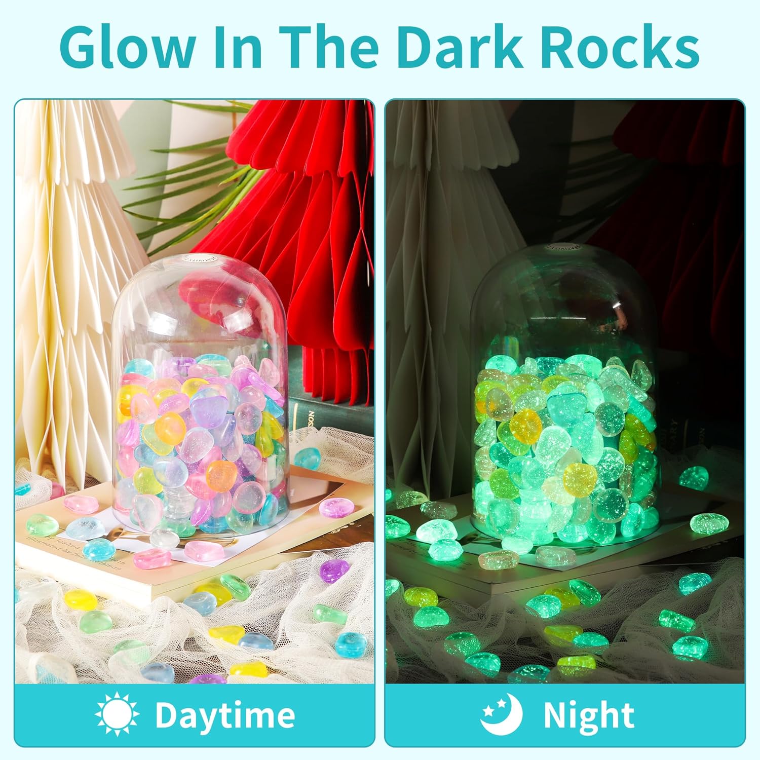 OSOPOLA 150 PCS Glow in The Dark Rocks - Mix Color Luminous Stones Fish Tank Accessories DIY Decor Pebbles for Fairy Garden Yard FD05MX150B - Image 5