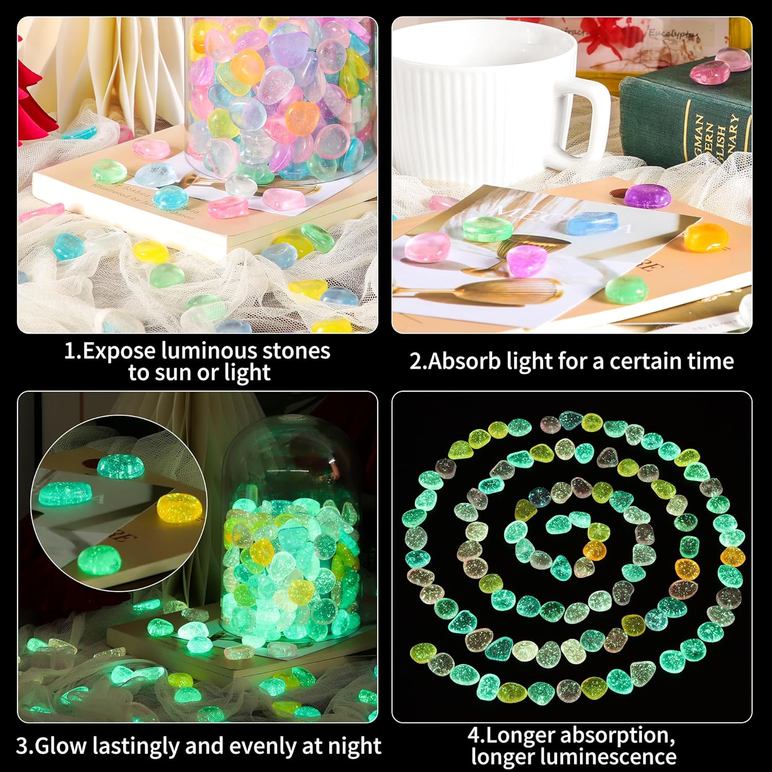 OSOPOLA 150 PCS Glow in The Dark Rocks - Mix Color Luminous Stones Fish Tank Accessories DIY Decor Pebbles for Fairy Garden Yard FD05MX150B - Image 2