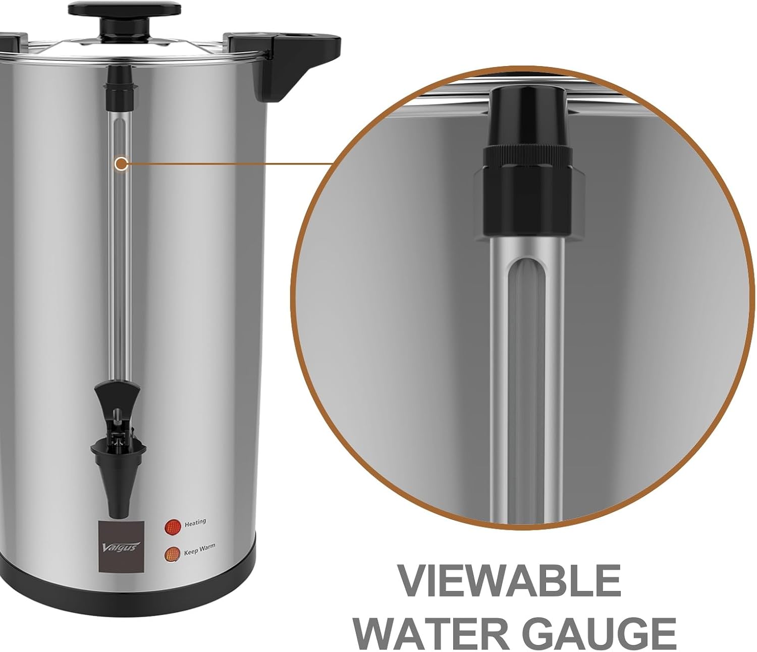 Valgus12L Electric Commercial Percolate Coffee Urn, 80 Cup | 304 stainless steel tank,reusable filter no paper needed,boil dry protection,for catering wedding church office buffet - Image 6