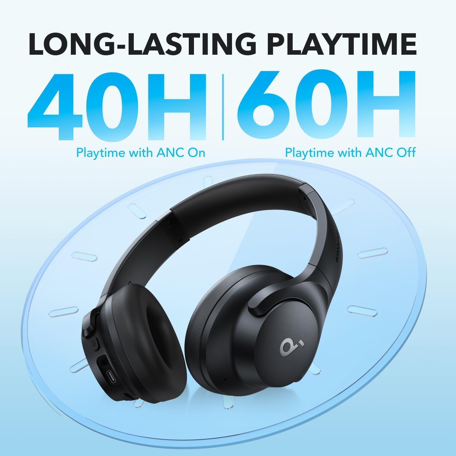 Soundcore by Anker Q20i Hybrid Active Noise Cancelling Headphones, Black | Over-Ear, Bluetooth, 40H ANC Playtime, Hi-Res Audio, Big Bass, Transparency Mode, Customize via App, Travel, Home, Office - Image 5