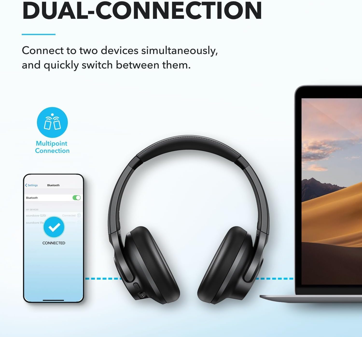 Soundcore by Anker Q20i Hybrid Active Noise Cancelling Headphones, Black | Over-Ear, Bluetooth, 40H ANC Playtime, Hi-Res Audio, Big Bass, Transparency Mode, Customize via App, Travel, Home, Office - Image 7