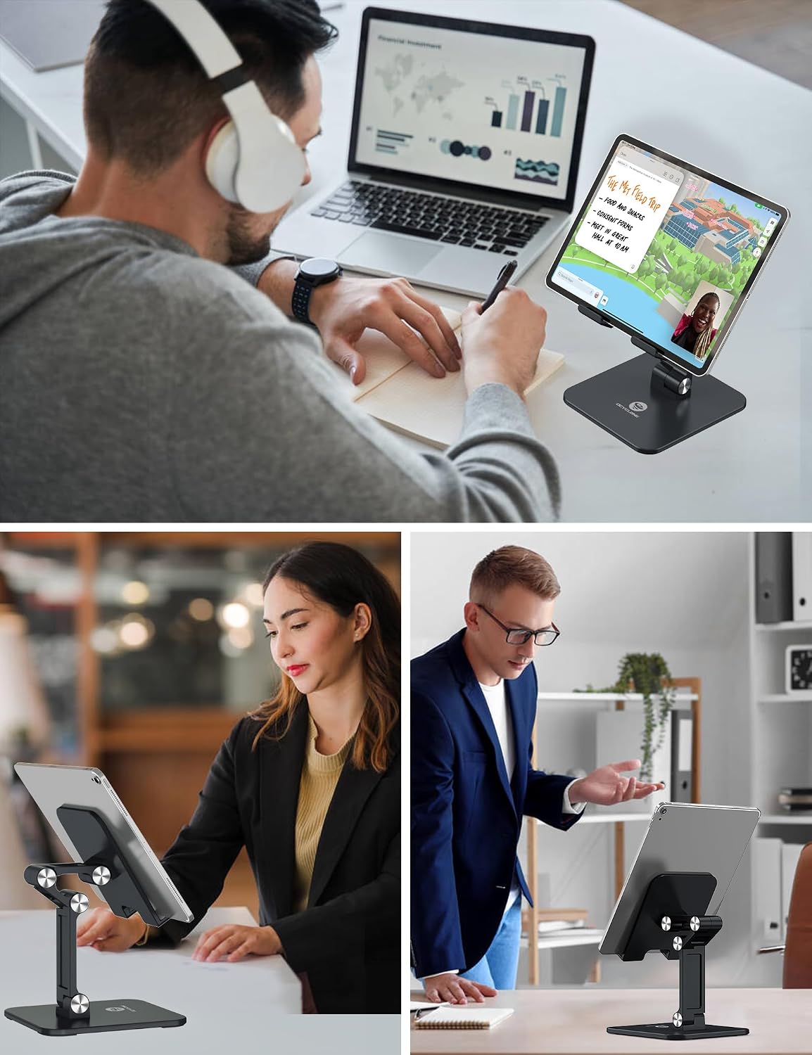 iPad Stand for Desk - Adjustable Foldable Tablet Stand Holder for iPad Accessories Display Stand PC Office Accessories, Black - Image 6