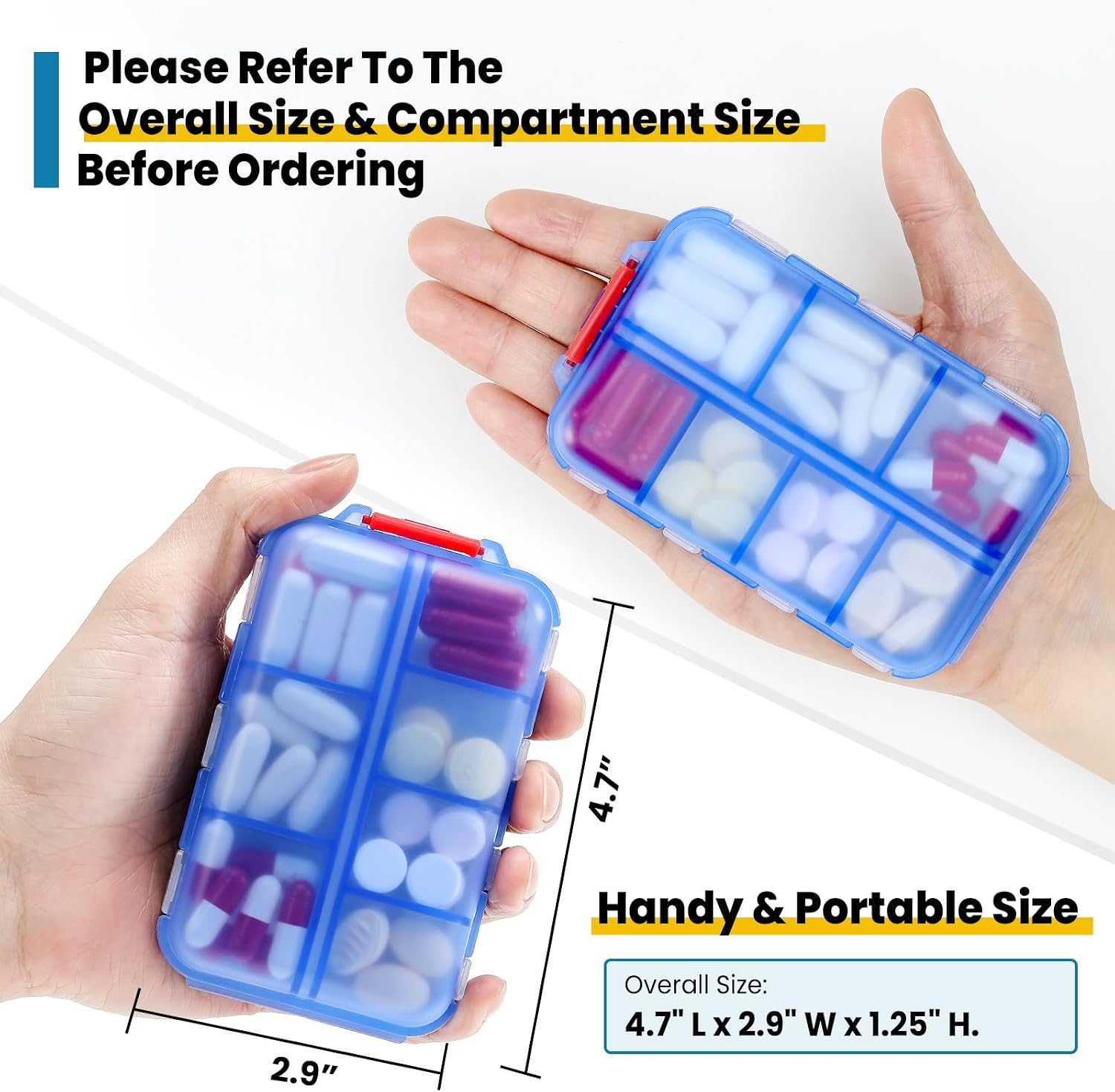 14 GRIDS Travel Pill Organizer Box with Labels - Travel Medicine Case Kit - Pocket Daily Pharmacy Container - Travel Medication Holder Dispenser for Fish Oil Vitamin Supplement Storage - Clear Blue - Image 3