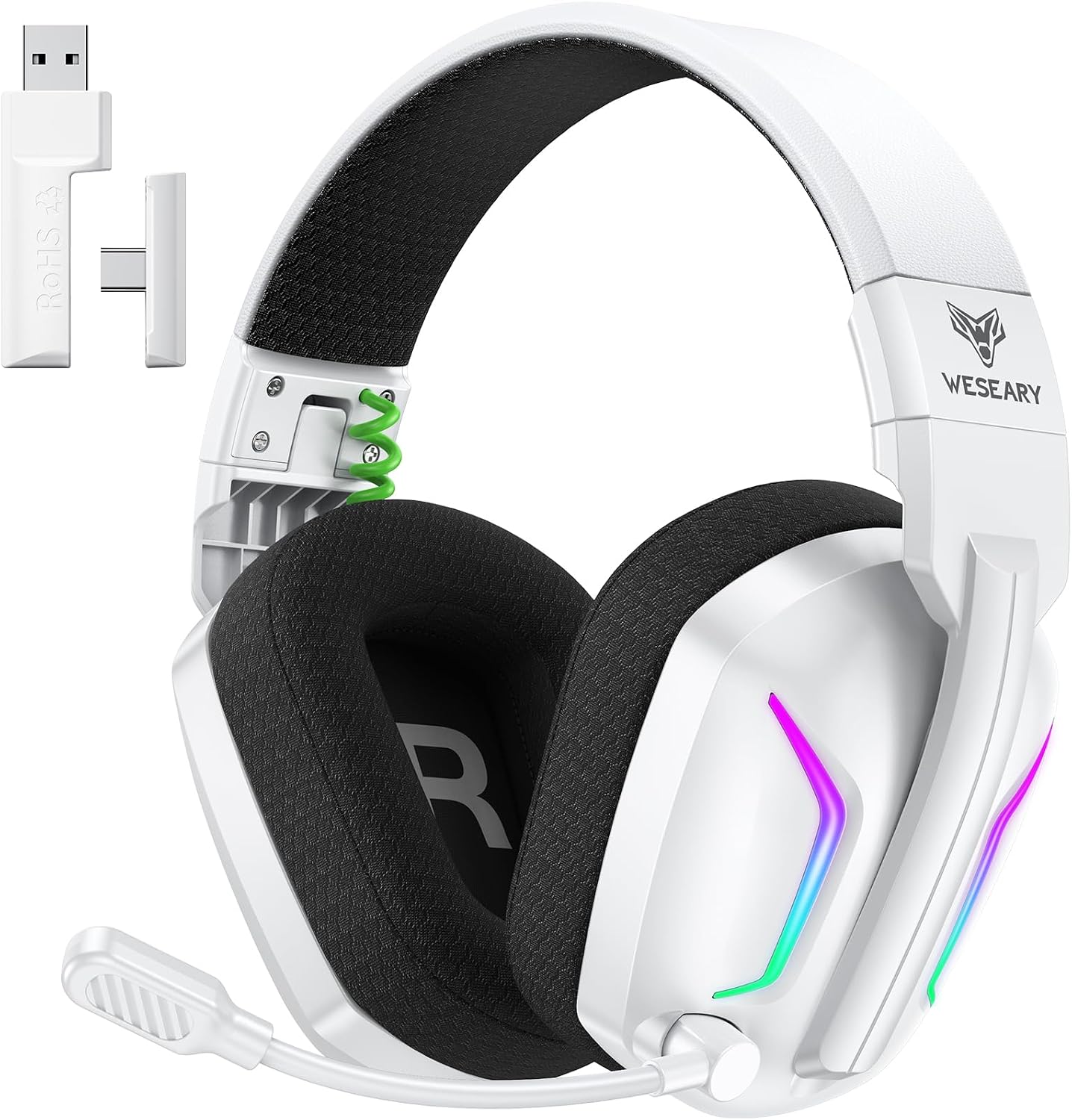 WESEARY Wireless Gaming Headset with Mic for Ps5, Ps4, PC| 3D Spatial Audio | 20ms Ultra-Low Latency, 2.4GHz Bluetooth 5.4 Gaming Headphones, 1200mAH Battery Life for FPS Gamers, White