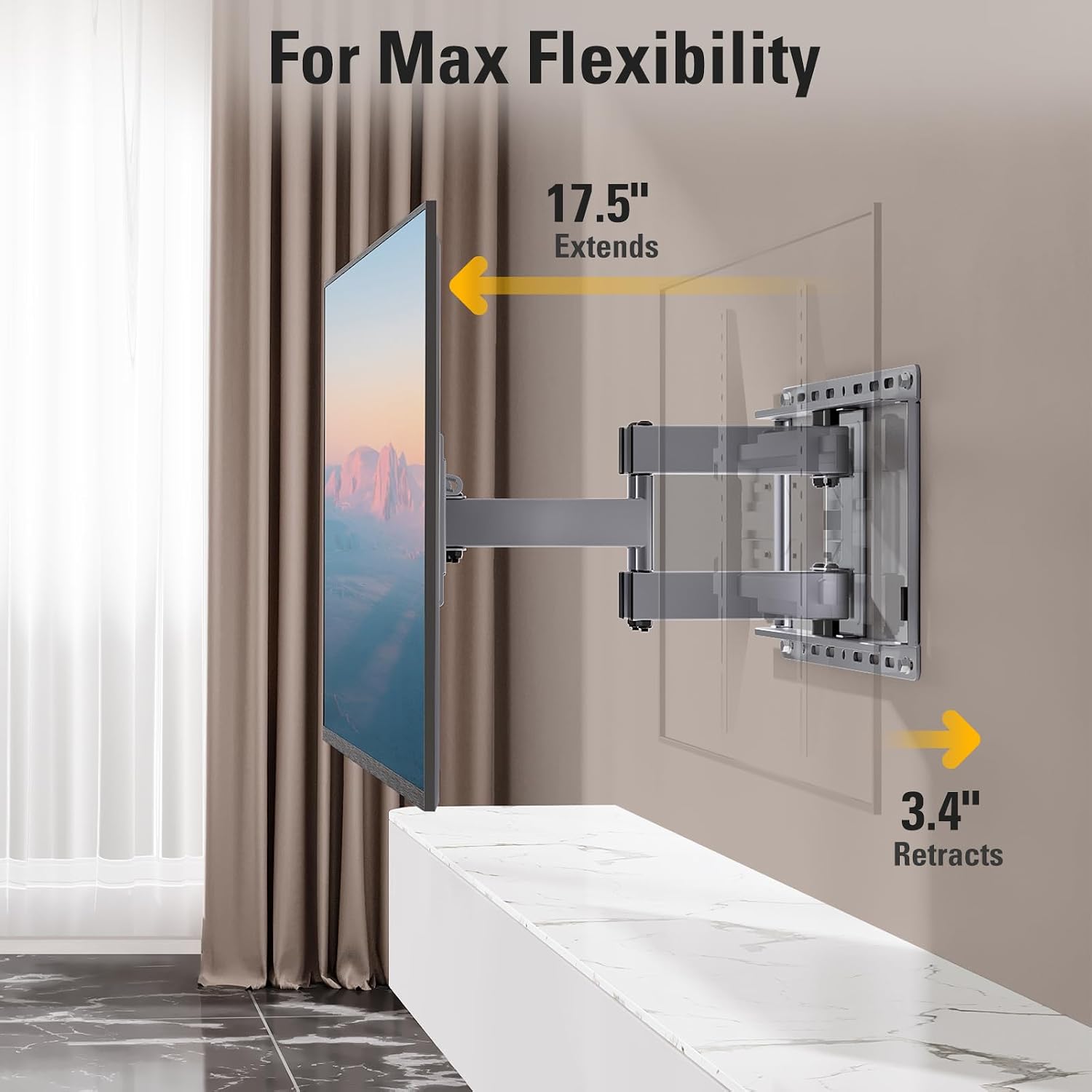Mounting Dream Full Motion TV Wall Mount for 32-65 Inch TVs up to 132lbs | TV Mount with Swivel and Tilt, TV Bracket with Articulating Dual Arms, Fits 16inch Studs, Max VESA 400X400 mm, MD2581 - Image 2