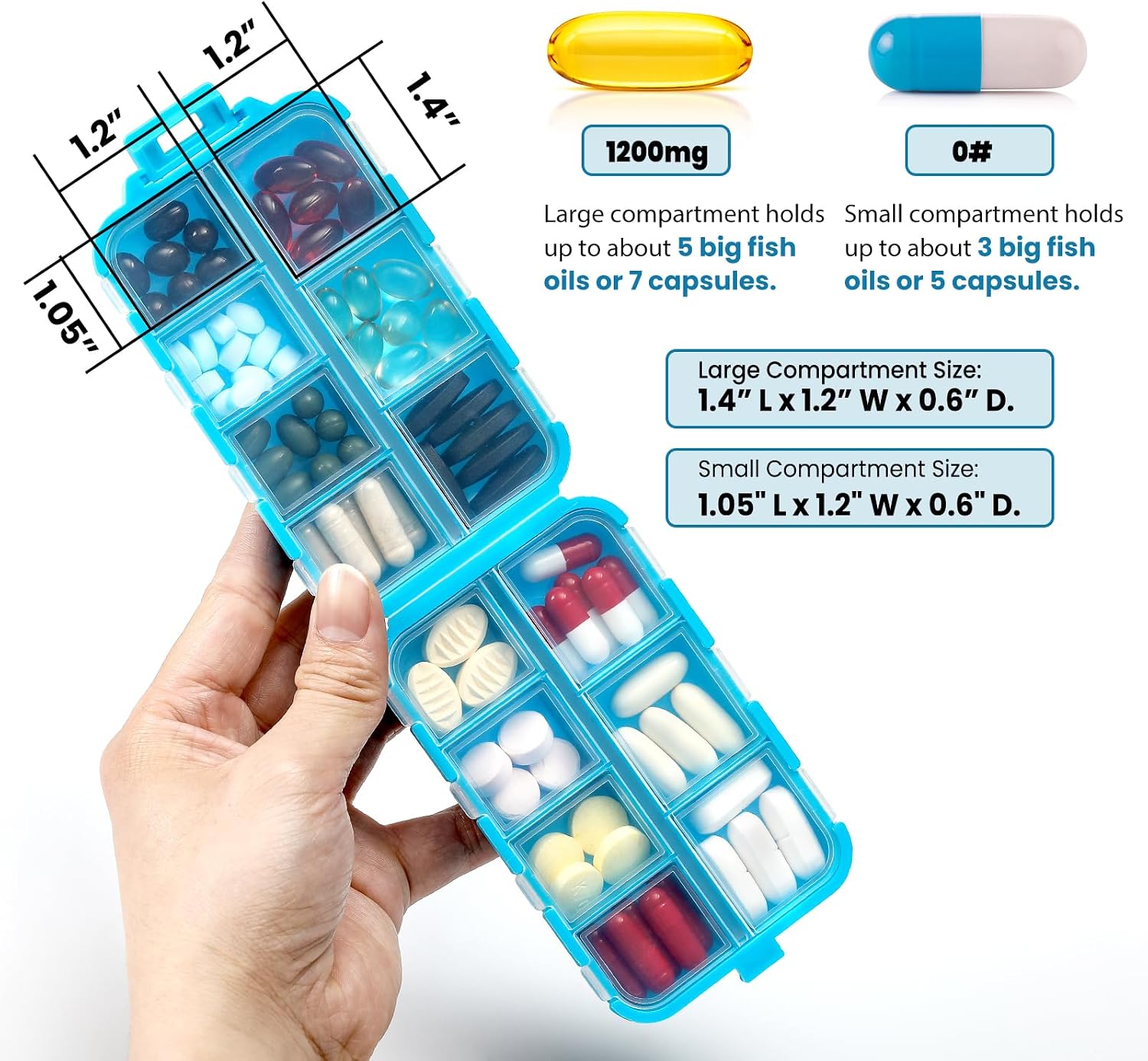 14 GRIDS Travel Pill Organizer Box with Labels - Travel Medicine Case Kit - Pocket Daily Pharmacy Container - Travel Medication Holder Dispenser for Fish Oil Vitamin Supplement Storage - Blue - Image 2