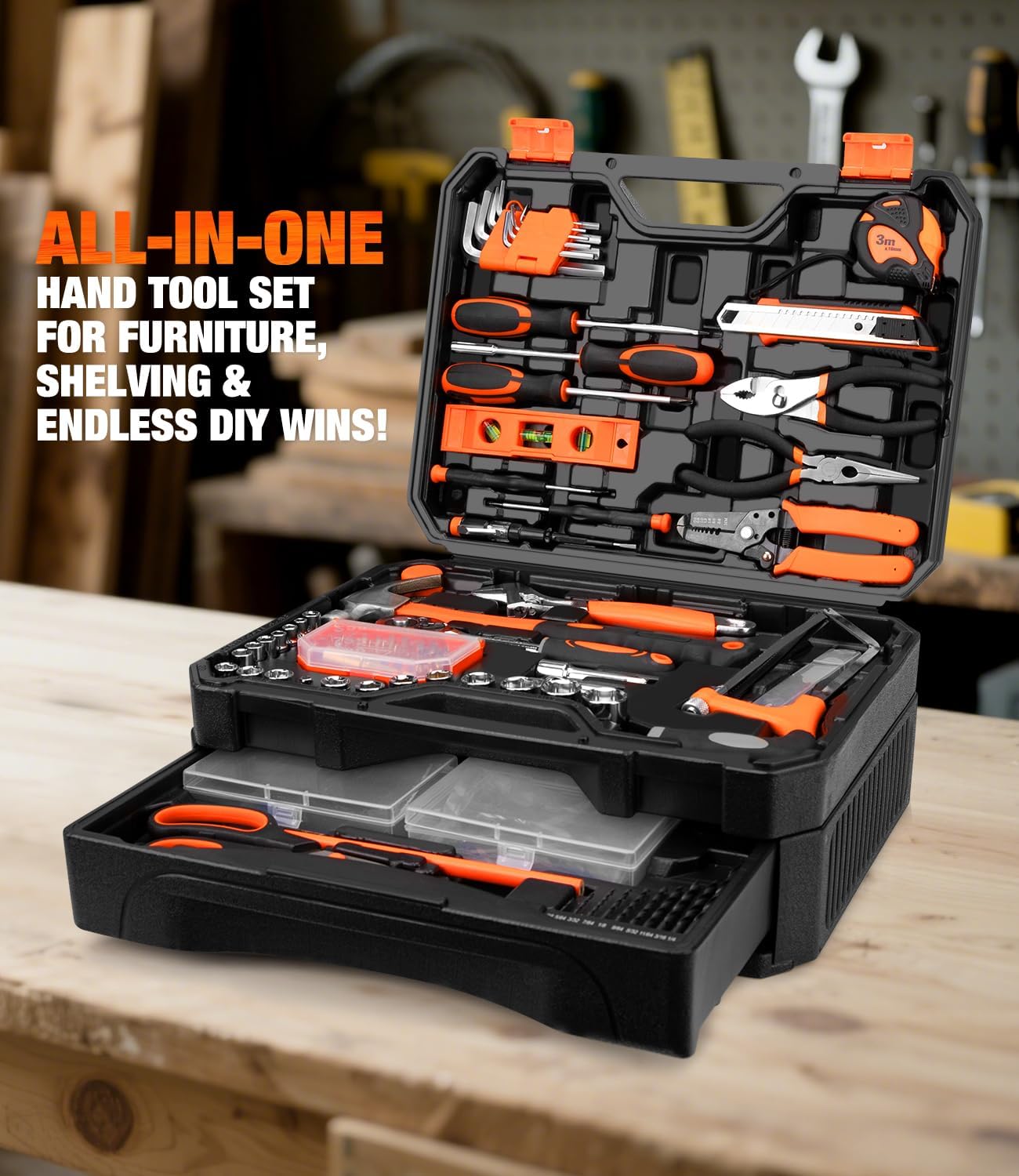 328 Pieces Home Tool Kit & Storage Case - General Household Hand Tool Set with Detachable Drawer for Easy Organization, Perfect for DIY Repairs, Home Maintenance - Image 6