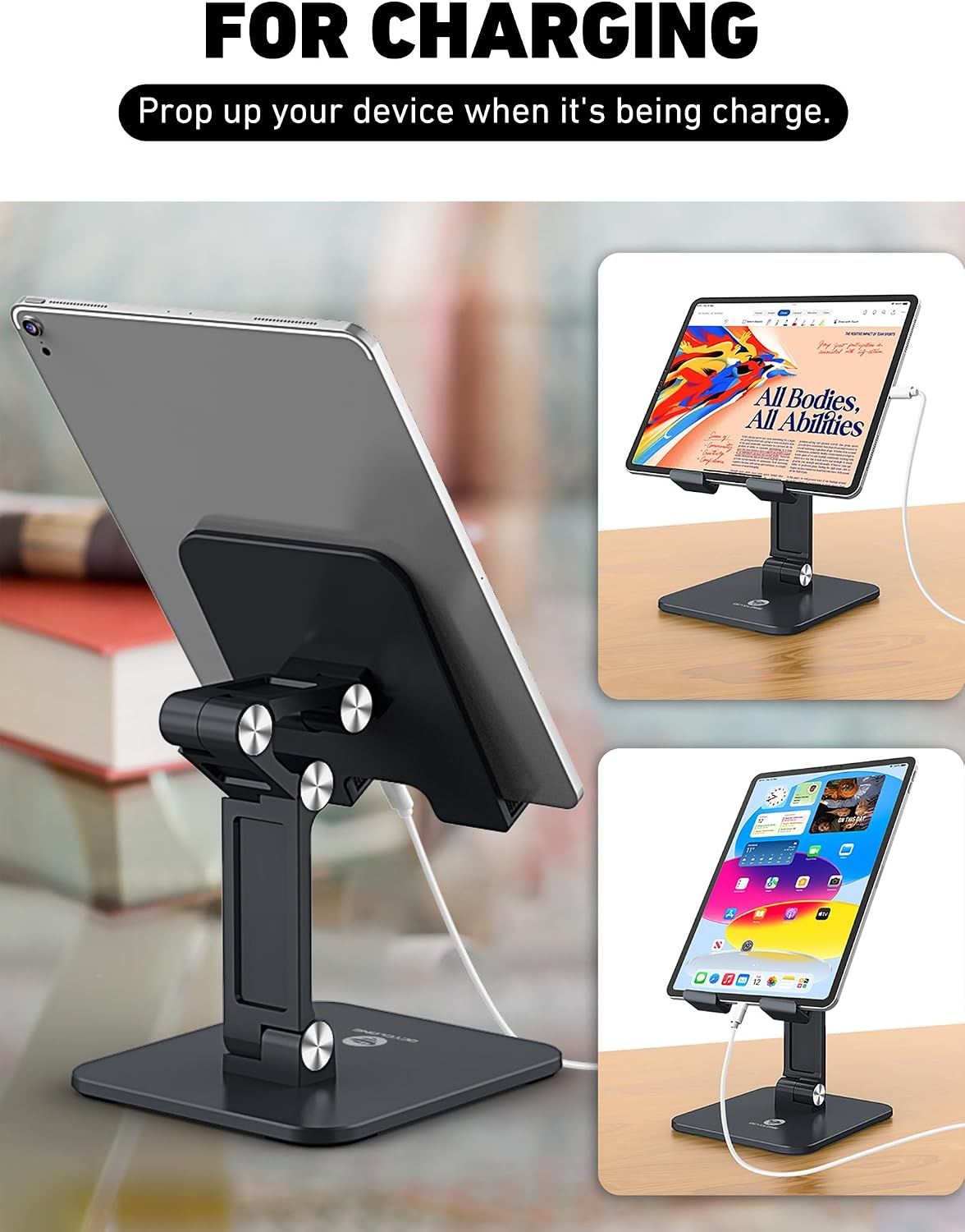 iPad Stand for Desk - Adjustable Foldable Tablet Stand Holder for iPad Accessories Display Stand PC Office Accessories, Black - Image 7
