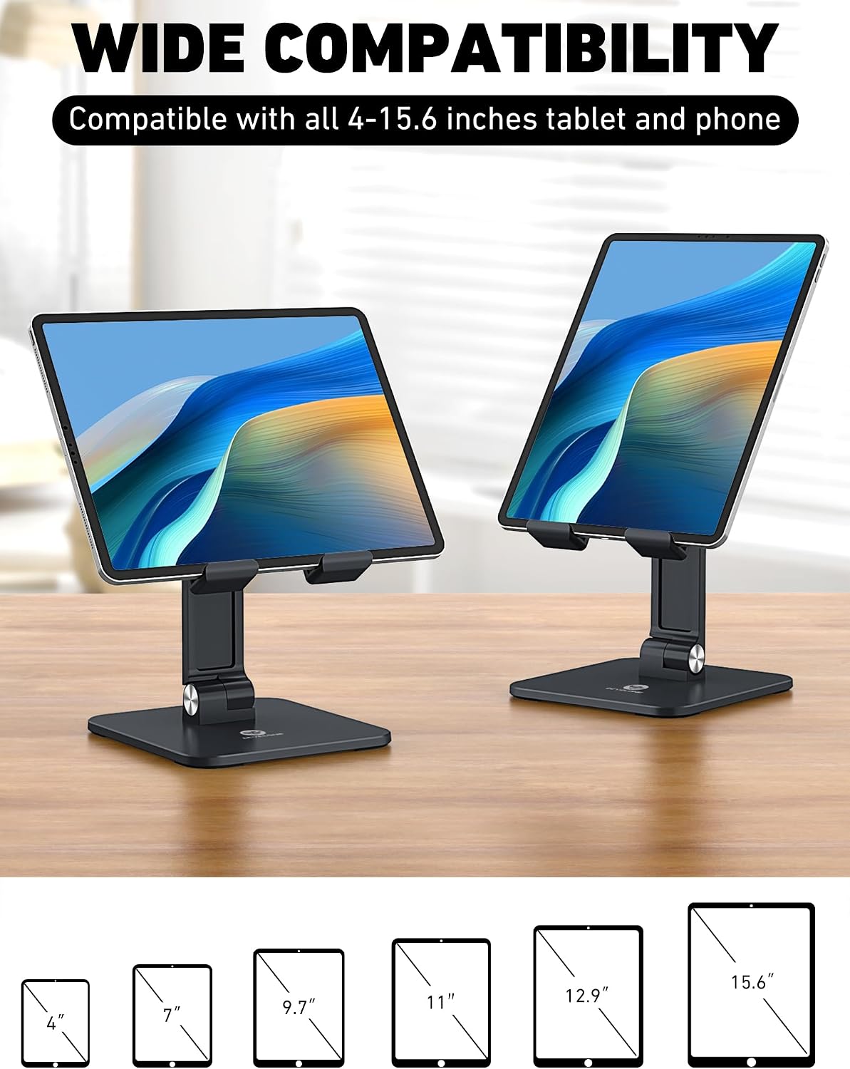 iPad Stand for Desk - Adjustable Foldable Tablet Stand Holder for iPad Accessories Display Stand PC Office Accessories, Black - Image 2