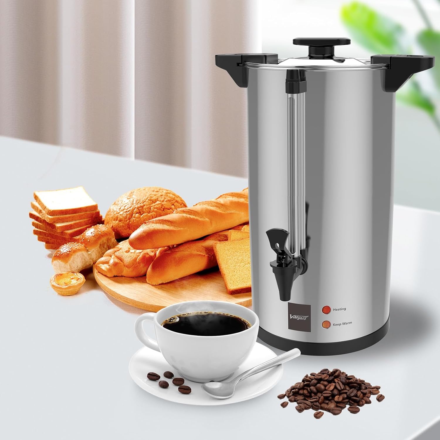 Valgus12L Electric Commercial Percolate Coffee Urn, 80 Cup | 304 stainless steel tank,reusable filter no paper needed,boil dry protection,for catering wedding church office buffet - Image 3