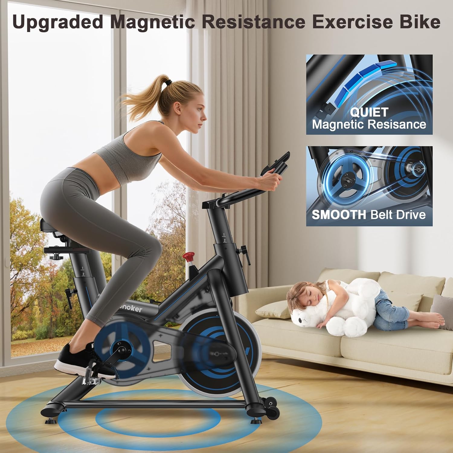 Wenoker Exercise Bike,Adjustable Magnetic Resistance Stationary Bike | 350LB Silent Indoor Bike with App Sync, LCD Monitor & Adjustable Seat for Home Cardio - Image 4