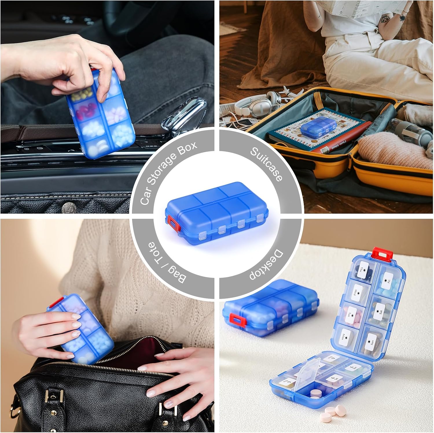 14 GRIDS Travel Pill Organizer Box with Labels - Travel Medicine Case Kit - Pocket Daily Pharmacy Container - Travel Medication Holder Dispenser for Fish Oil Vitamin Supplement Storage - Clear Blue - Image 7