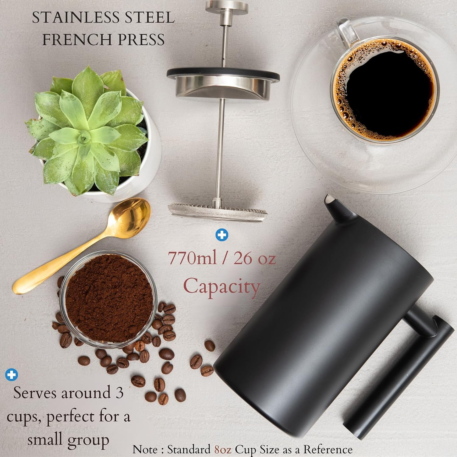 Mixpresso French Press Coffee Maker, 26 Oz Stainless Steel Coffee Press | Double wall insulated stainless steel French Press with durable filter for coffee or loose leaf tea, easy to press and clean - Image 5