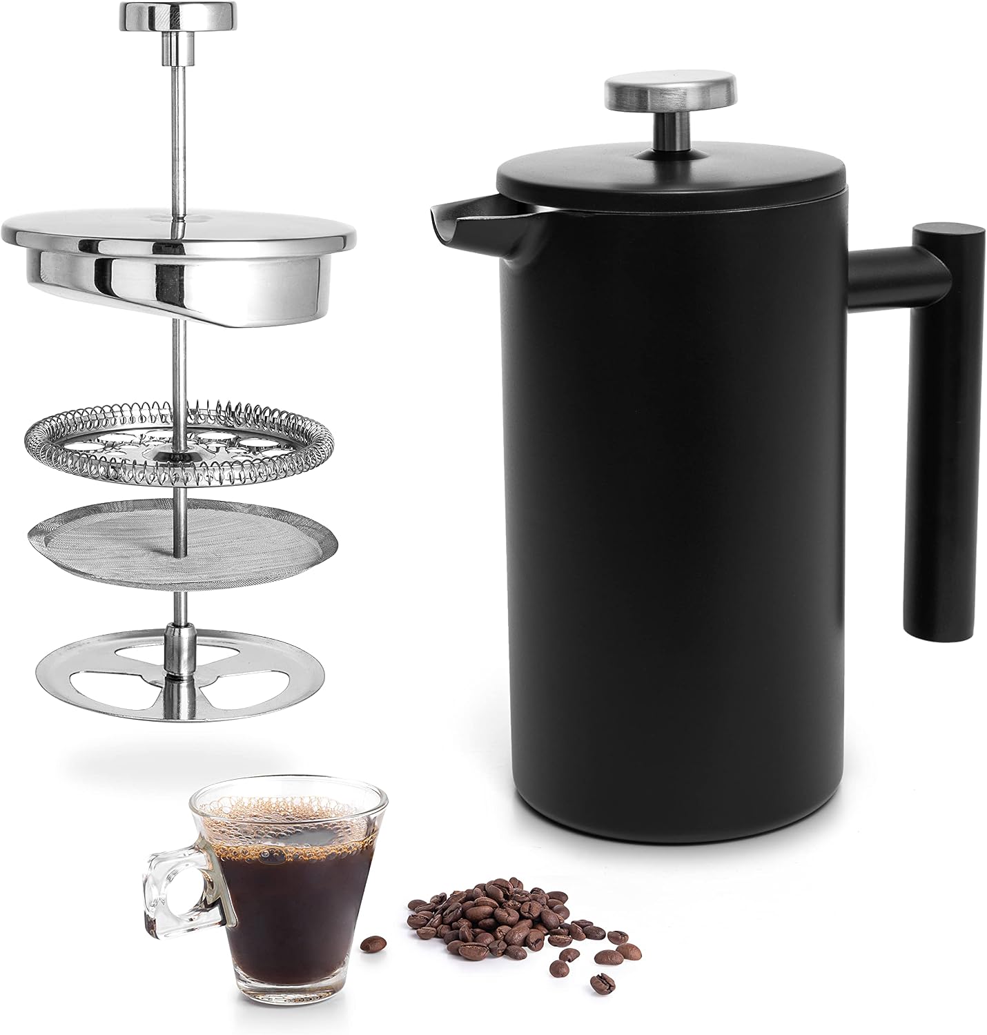 Mixpresso French Press Coffee Maker, 26 Oz Stainless Steel Coffee Press | Double wall insulated stainless steel French Press with durable filter for coffee or loose leaf tea, easy to press and clean