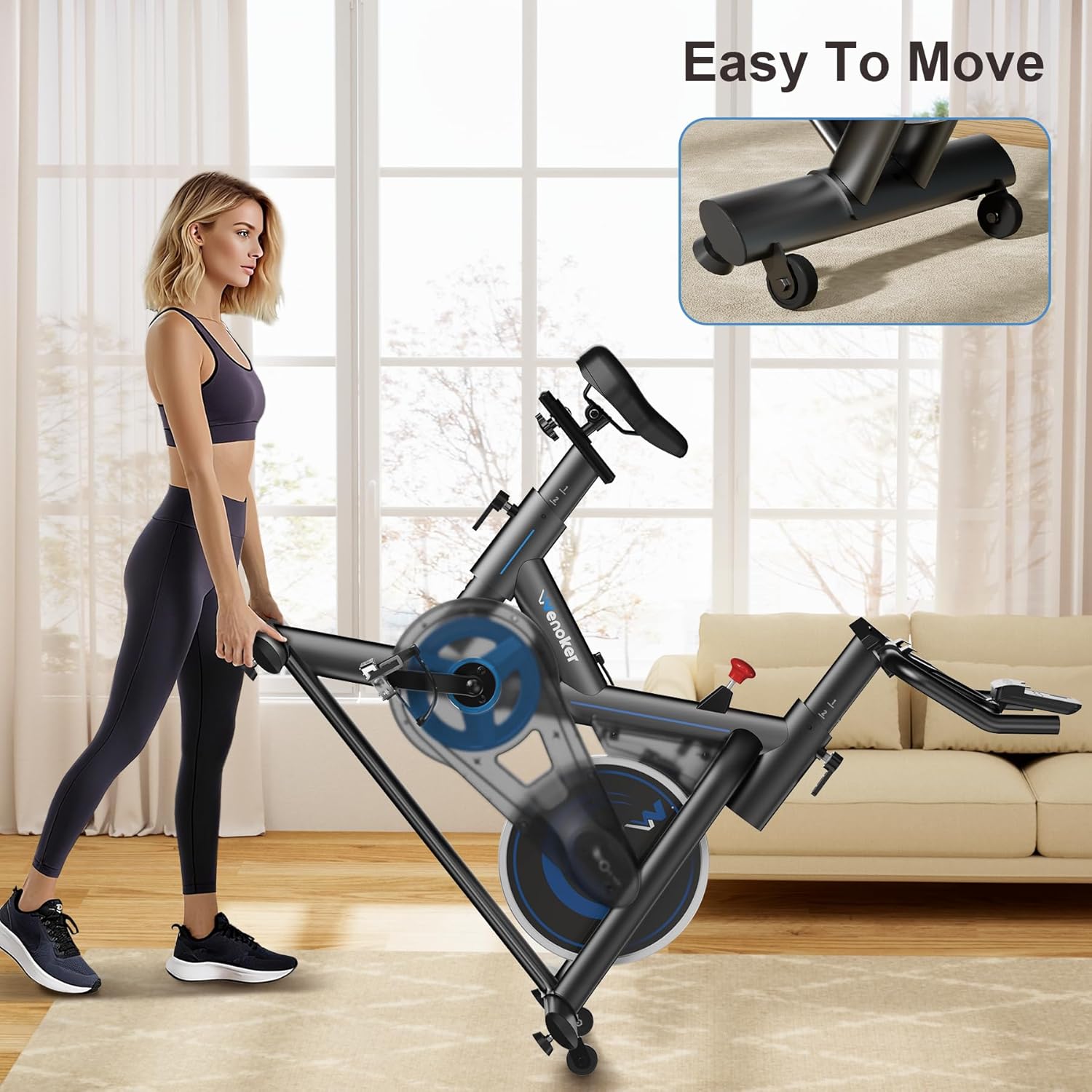 Wenoker Exercise Bike,Adjustable Magnetic Resistance Stationary Bike | 350LB Silent Indoor Bike with App Sync, LCD Monitor & Adjustable Seat for Home Cardio - Image 8