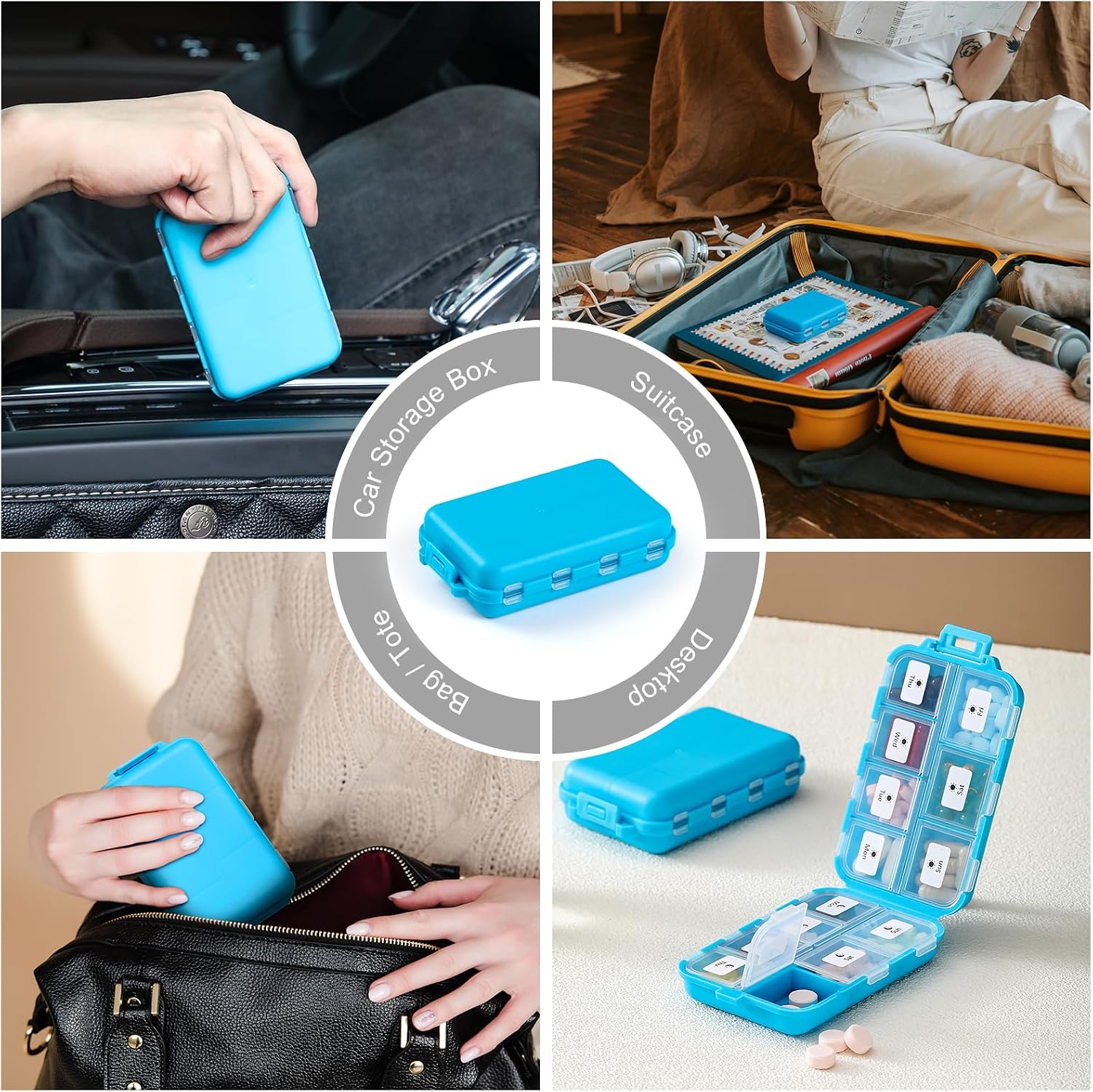 14 GRIDS Travel Pill Organizer Box with Labels - Travel Medicine Case Kit - Pocket Daily Pharmacy Container - Travel Medication Holder Dispenser for Fish Oil Vitamin Supplement Storage - Blue - Image 7
