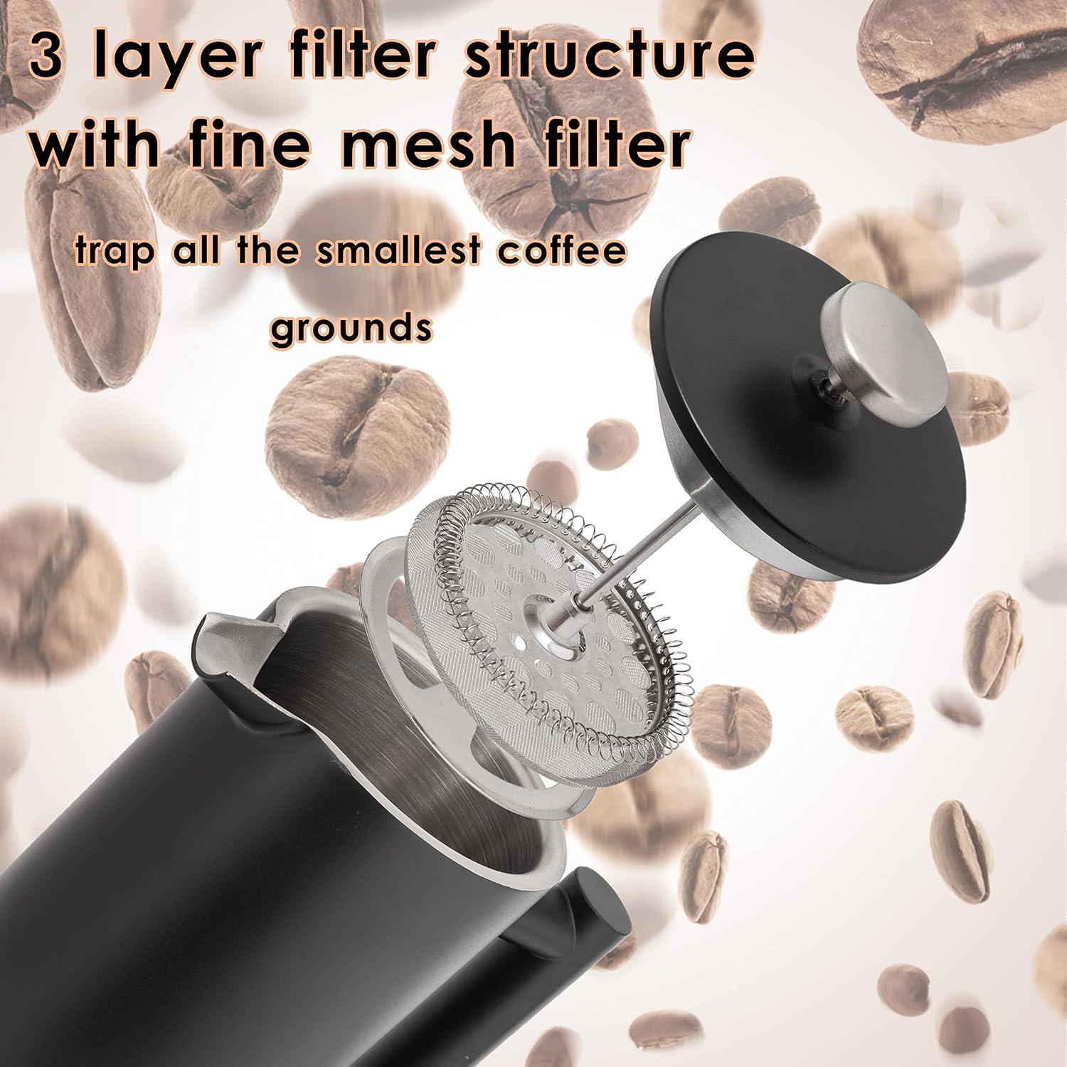 Mixpresso French Press Coffee Maker, 26 Oz Stainless Steel Coffee Press | Double wall insulated stainless steel French Press with durable filter for coffee or loose leaf tea, easy to press and clean - Image 3