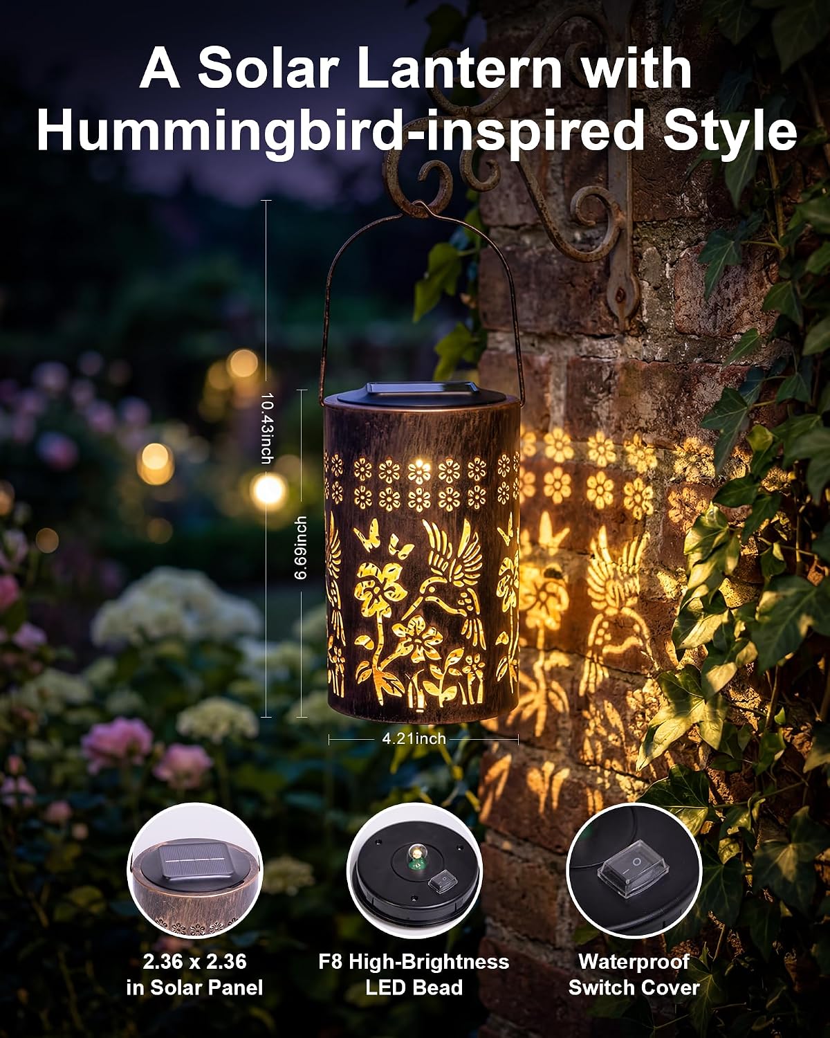Solar Lanterns Outdoor Waterproof, Mothers Day Gifts for Mom, Hummingbird Garden Decor Gift for Women or Grandma, Hanging or Tabletop Lantern for Patio, Porch and Backyard - Image 7