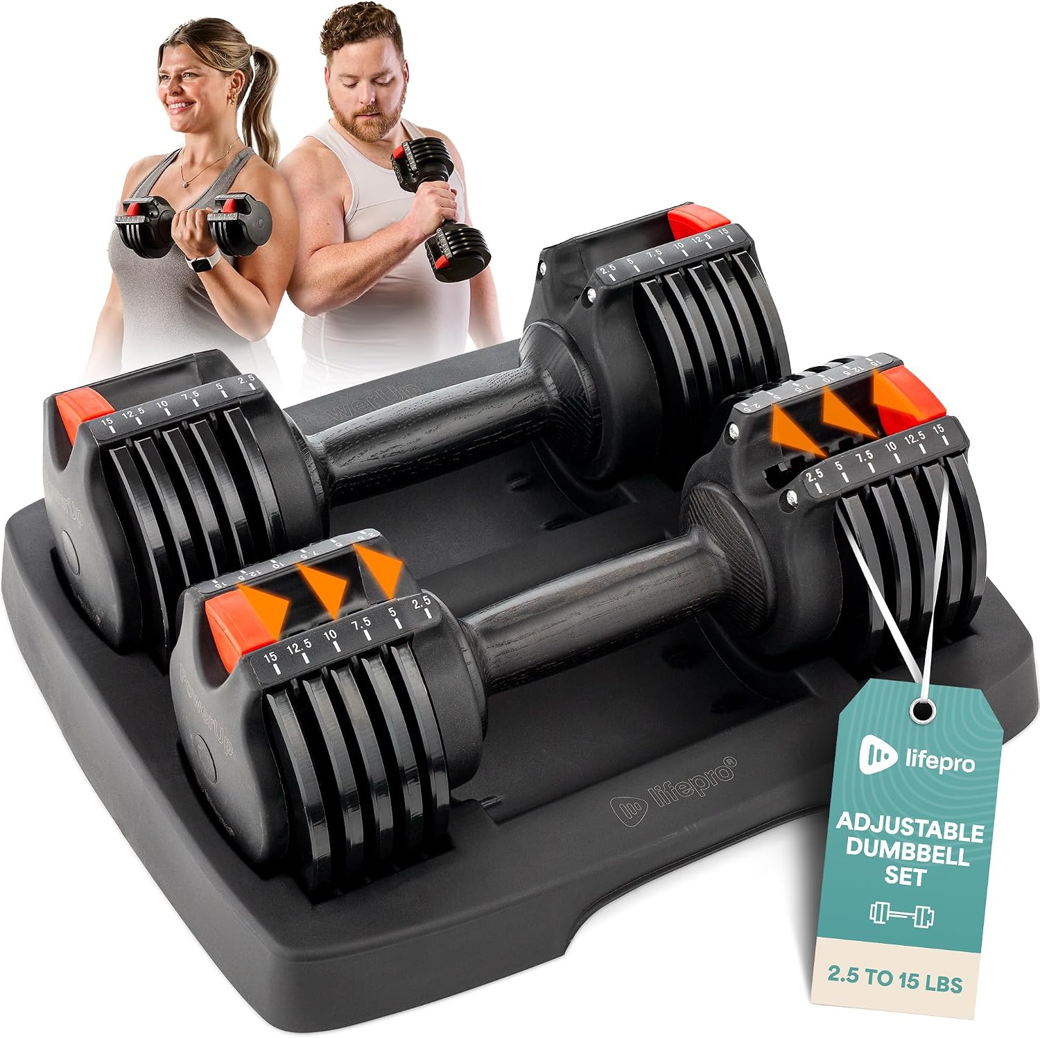 Lifepro Adjustable Dumbbells & Weights for Home Gym, Quick-Adjust | Choose from 2-55 lb adjustable weights in single, pair, or 3-in-1 options for customizable home strength training.