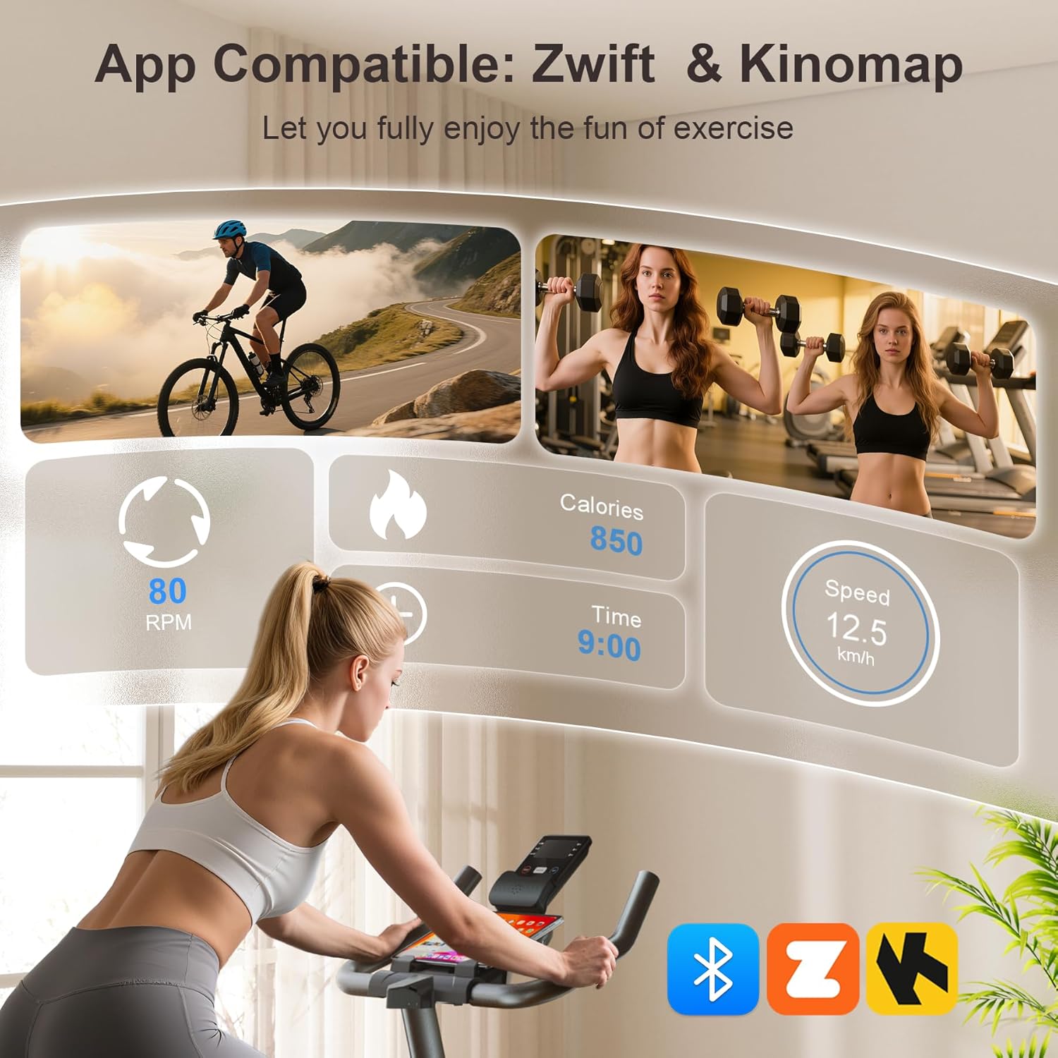 Wenoker Exercise Bike,Adjustable Magnetic Resistance Stationary Bike | 350LB Silent Indoor Bike with App Sync, LCD Monitor & Adjustable Seat for Home Cardio - Image 2