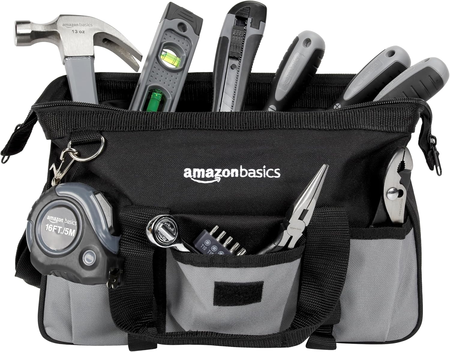Amazon Basics 65 Piece Home Repair Tool Kit Set With Carrying Bag, Hand Tools, Socket Set, SAE and Metric, Silver, Black - Image 3
