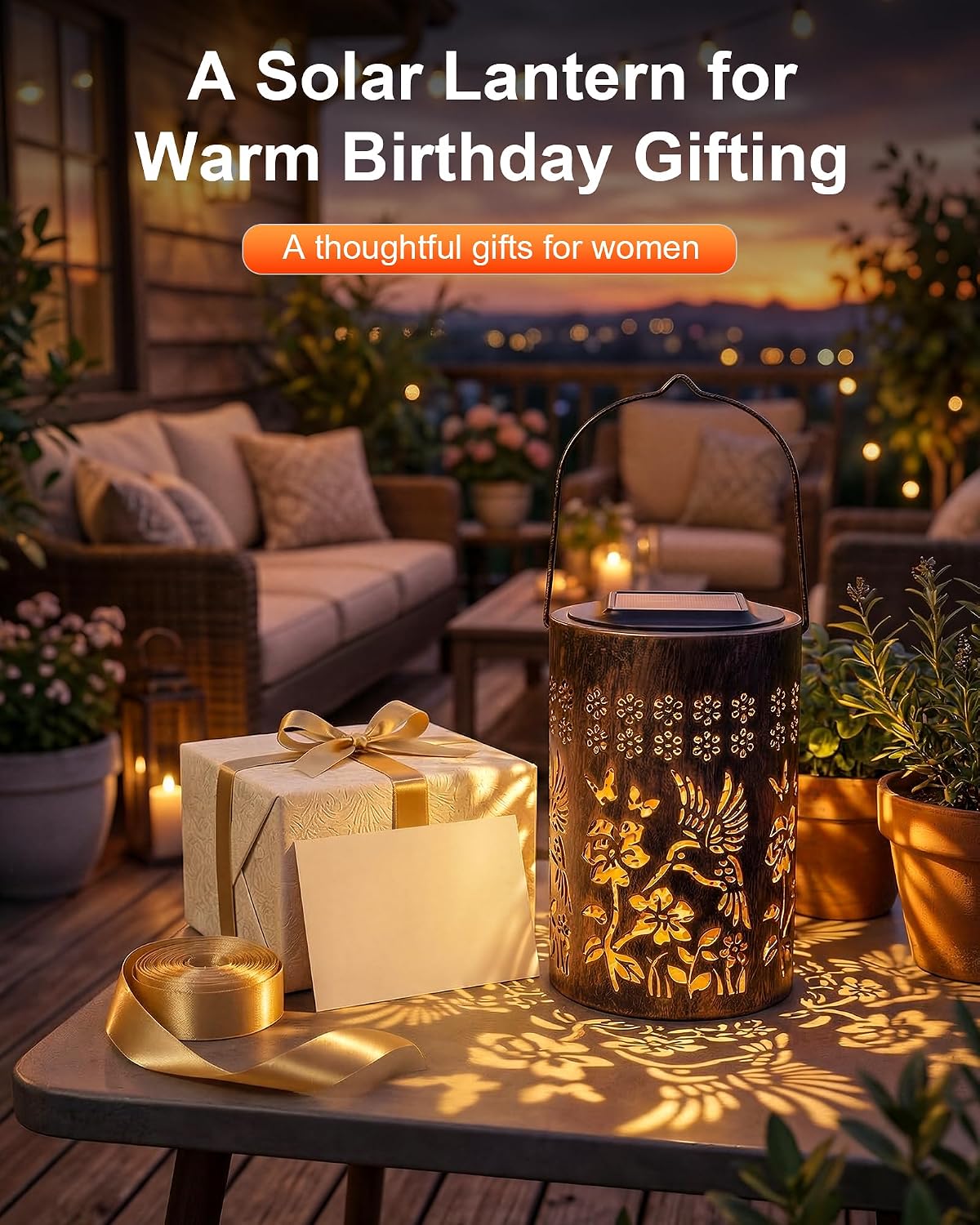 Solar Lanterns Outdoor Waterproof, Mothers Day Gifts for Mom, Hummingbird Garden Decor Gift for Women or Grandma, Hanging or Tabletop Lantern for Patio, Porch and Backyard - Image 2