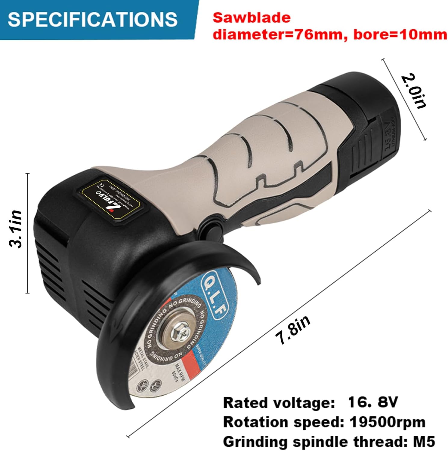 ZFULVO Cordless Brush Angle Grinder Kit, 19500rpm Mini Electric Angle Grinding Tool with 2pcs 16.8V 2000mAh Batteries and 6-Cutting Discs, Grinder Handheld Cutter for Metal Wood - Image 6