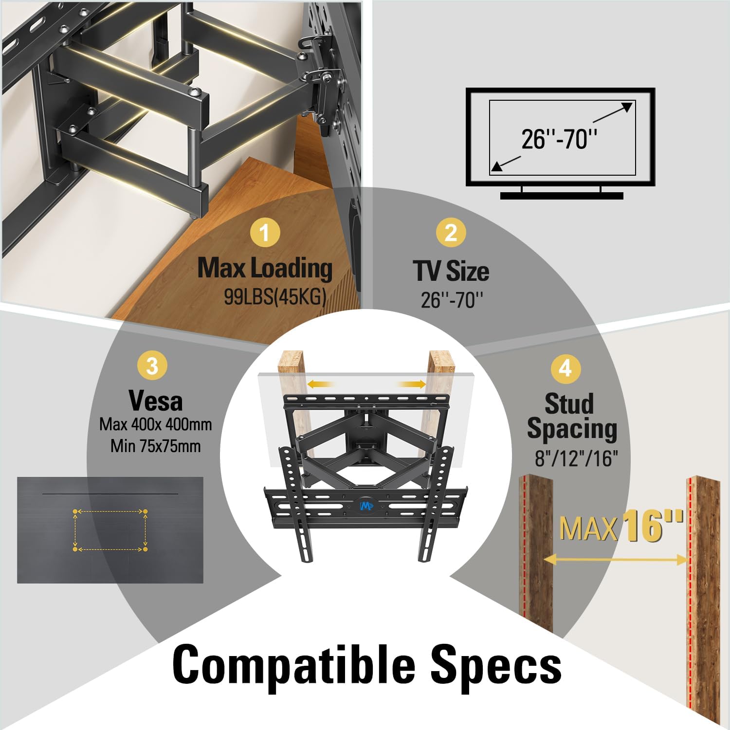 Mounting Dream Full Motion TV Wall Mount for 32-70 Inch TVs up to 99lbs - Image 7
