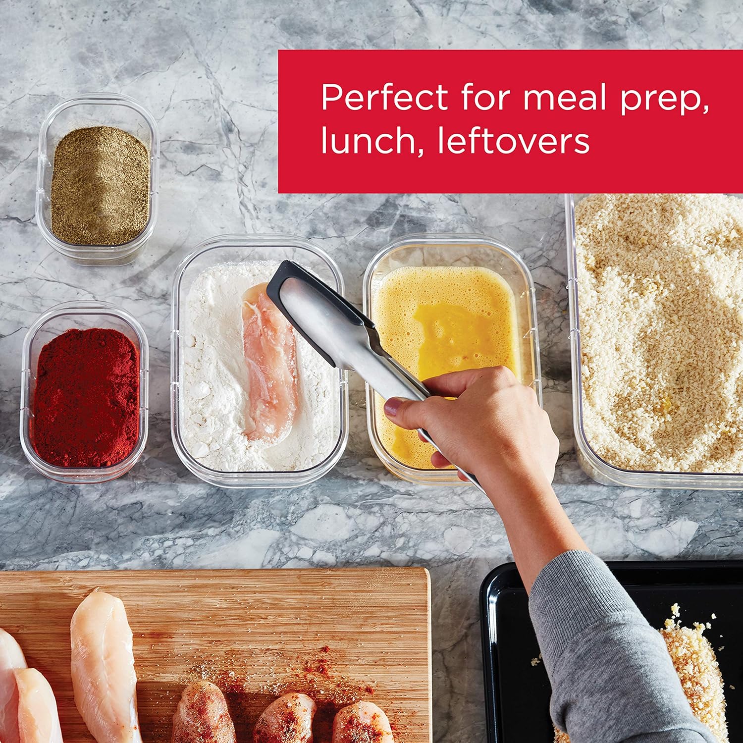 Rubbermaid Brilliance BPA-Free Food Storage Containers with Lids, Airtight Clear Set of 2 (9.6 Cup), Ideal for Lunch, Meal Prep, and Leftovers - Image 3